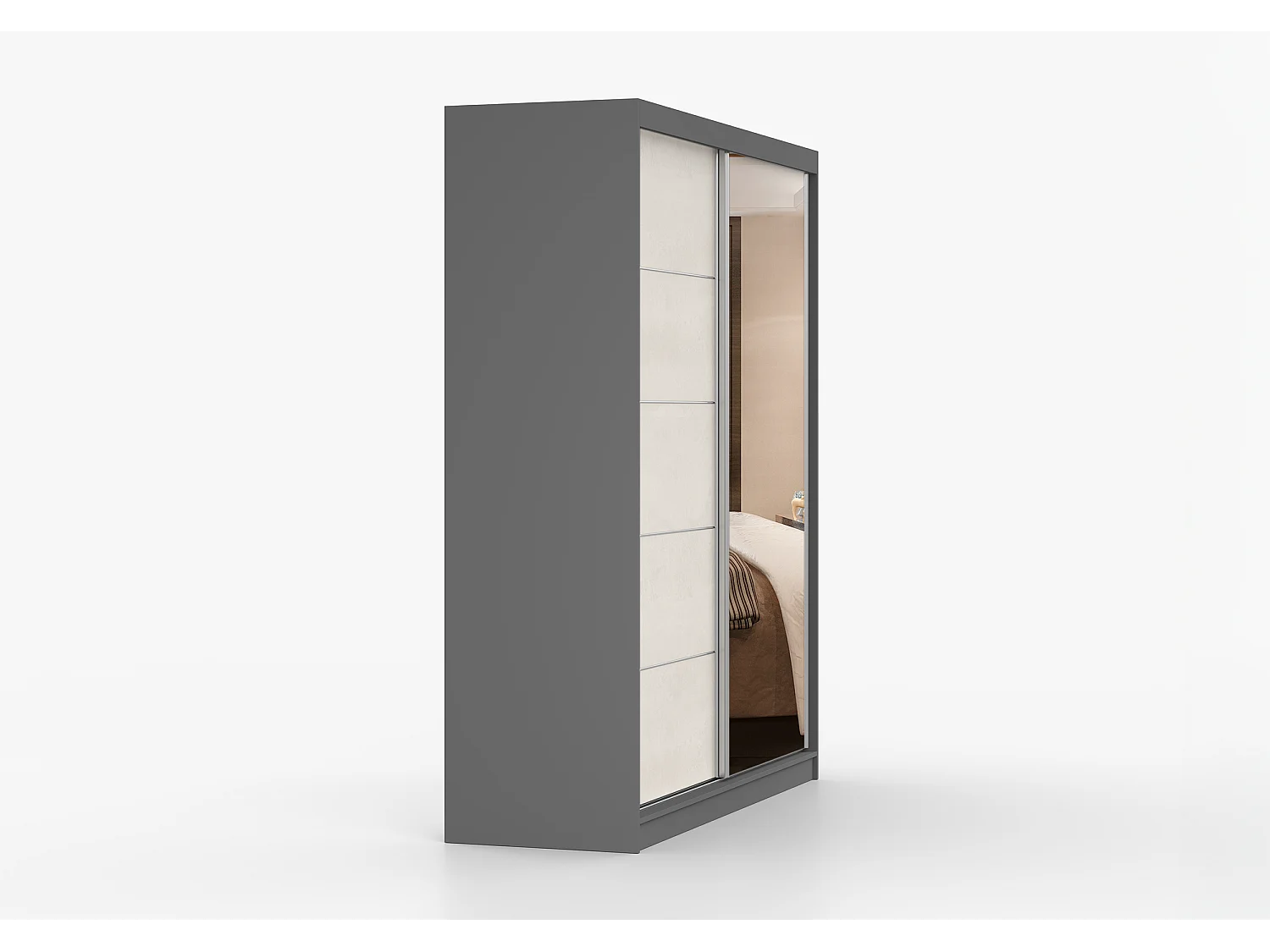 Armoire Ysalis 183 cm avec miroir - Gris - Soie