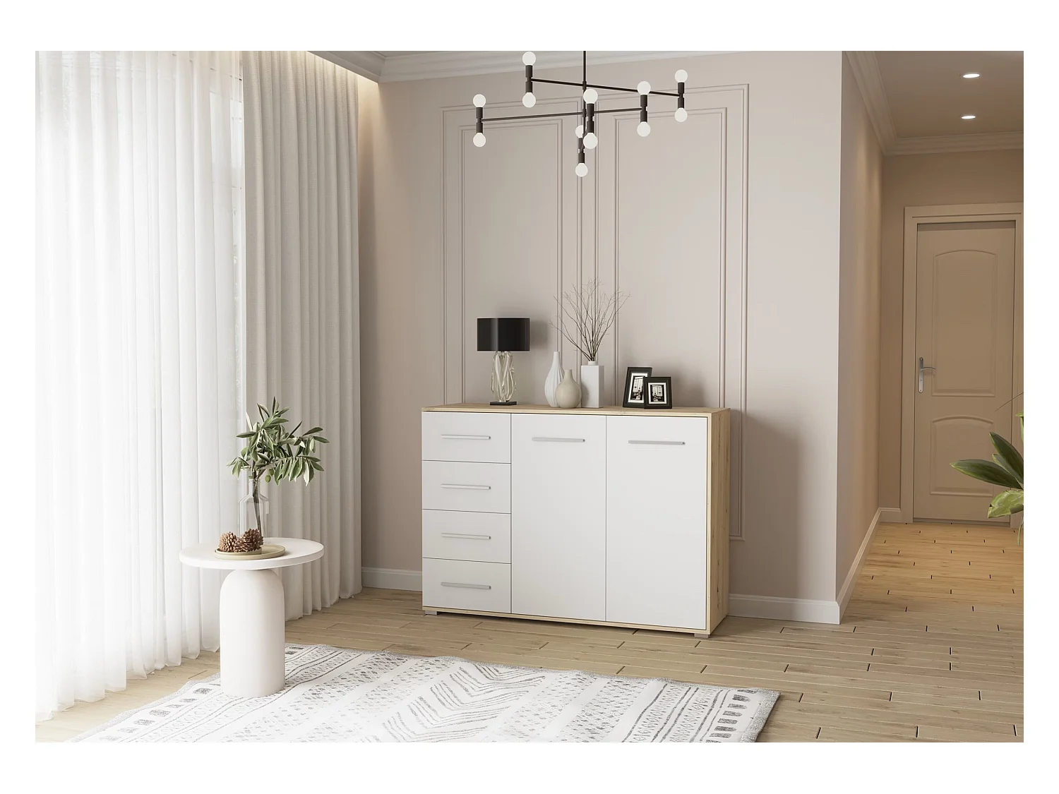 Buffet - Commode Ilario III 135 cm - Aspect mat - Artisan - Blanc