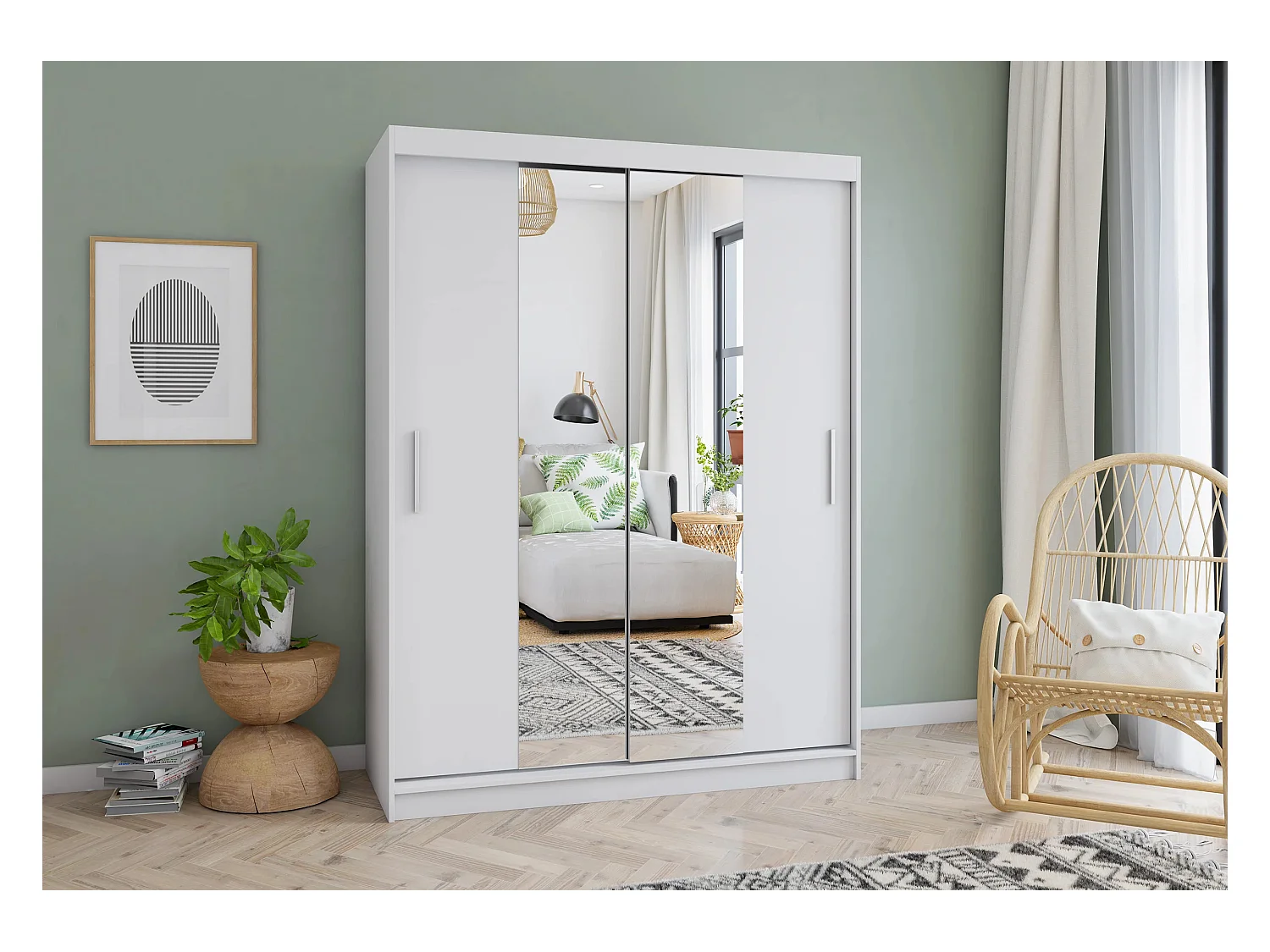 Armoire Aenora 150 cm avec miroir - Blanc