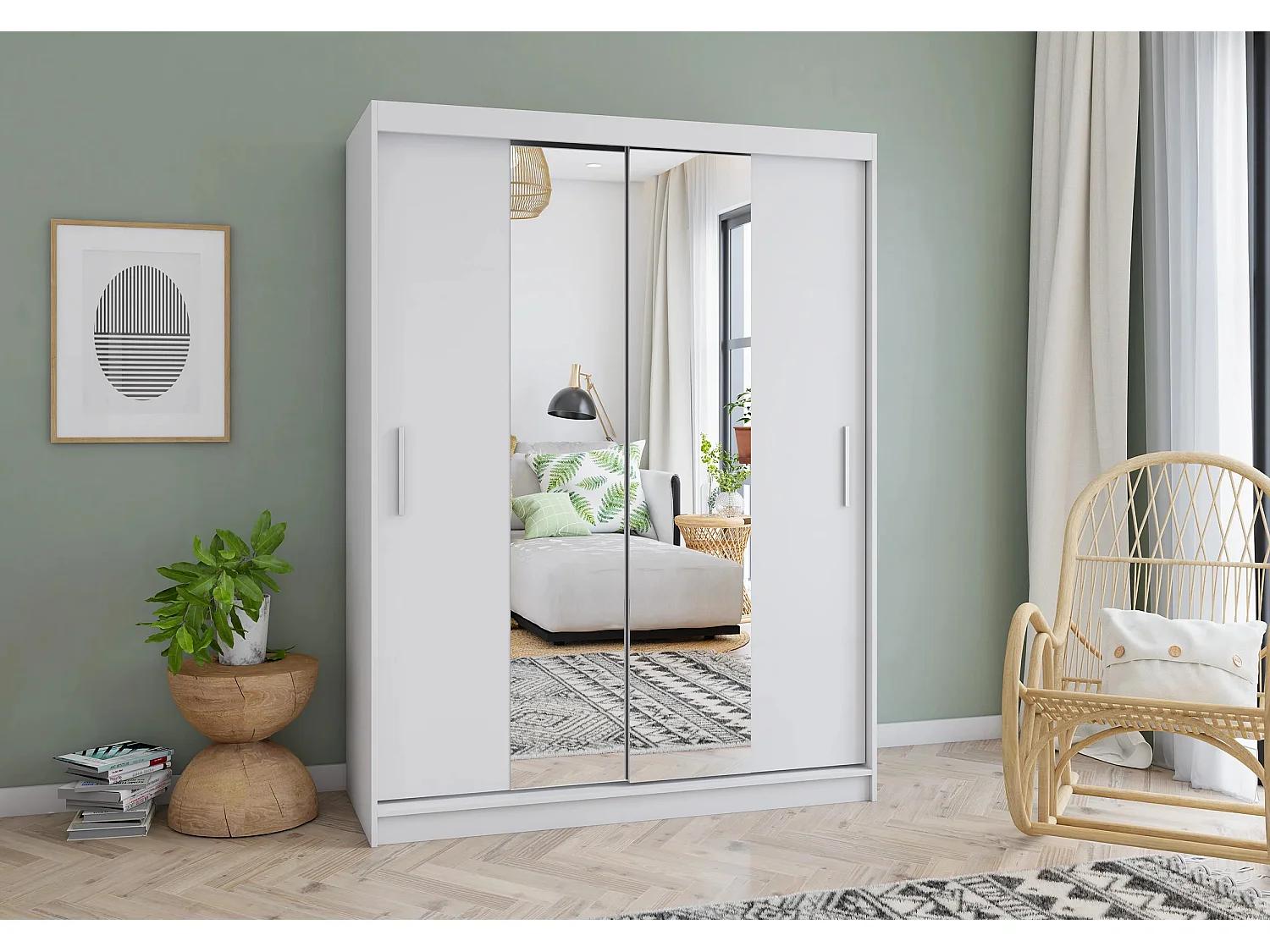 Armoire Aenora 150 cm avec miroir - Blanc