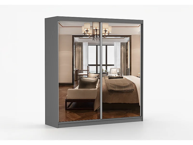 Armoire Solènea 203 cm avec miroir - Gris