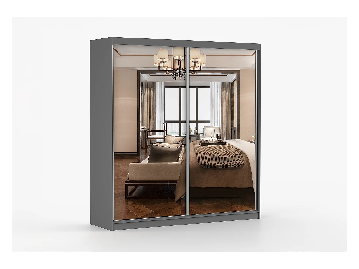 Armoire Solènea 203 cm avec miroir - Gris