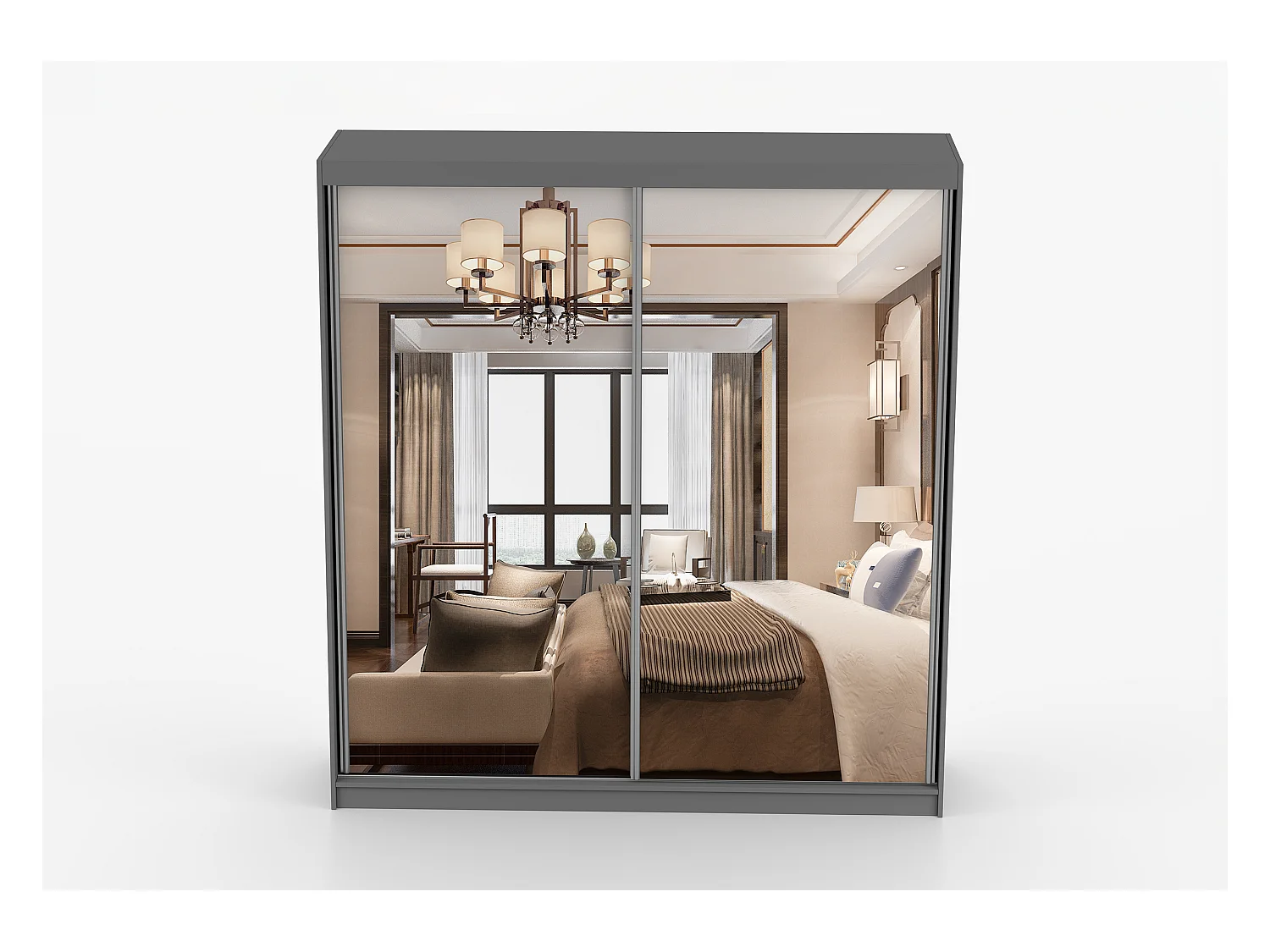 Armoire Solènea 203 cm avec miroir - Gris