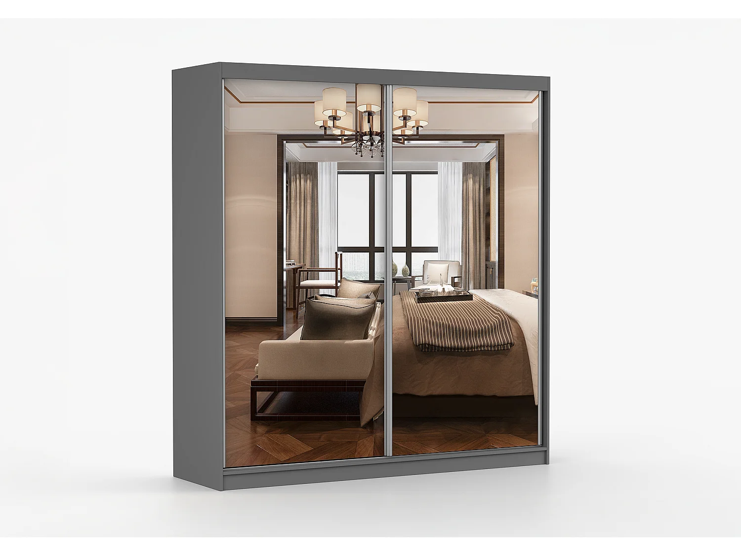 Armoire Solènea 203 cm avec miroir - Gris