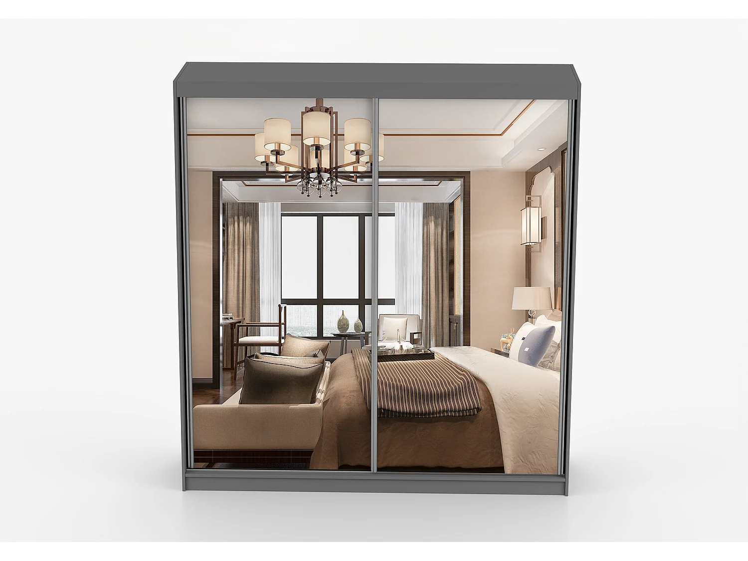 Armoire Solènea 203 cm avec miroir - Gris