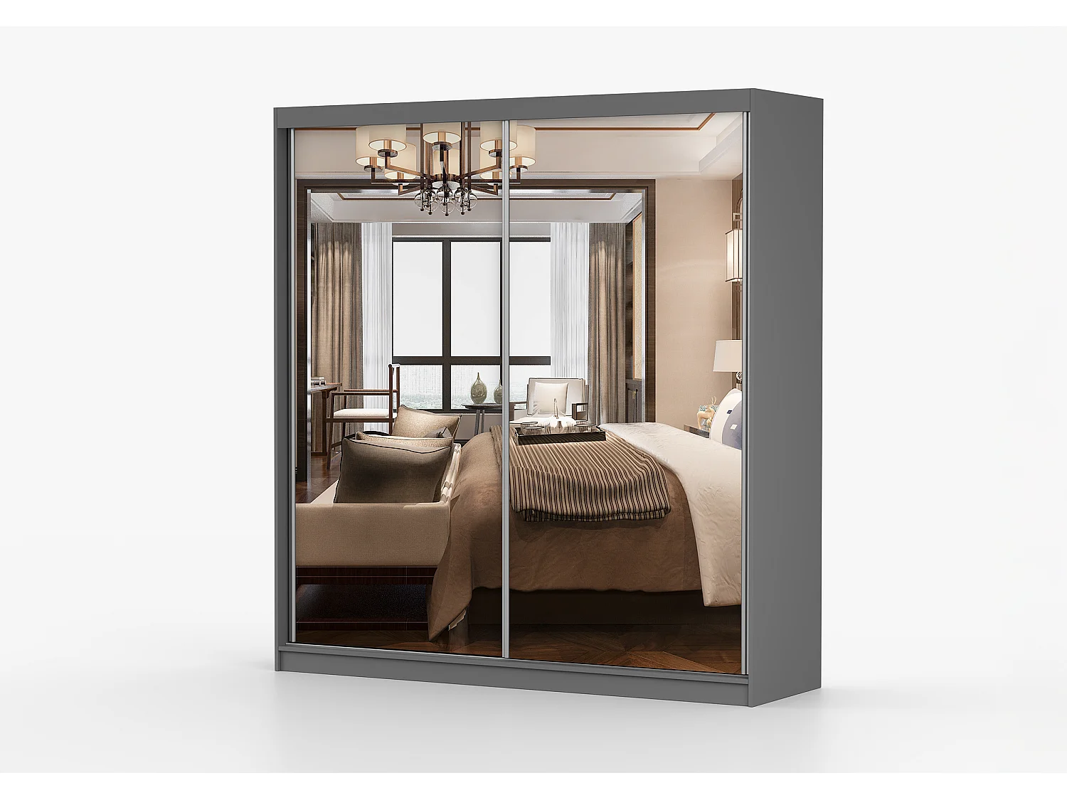 Armoire Solènea 203 cm avec miroir - Gris