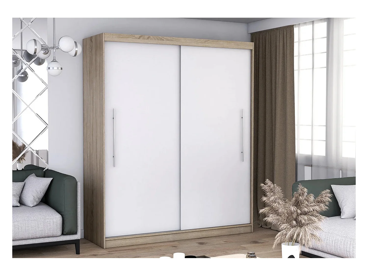 Armoire Miralys 203 cm - Chêne - Blanc