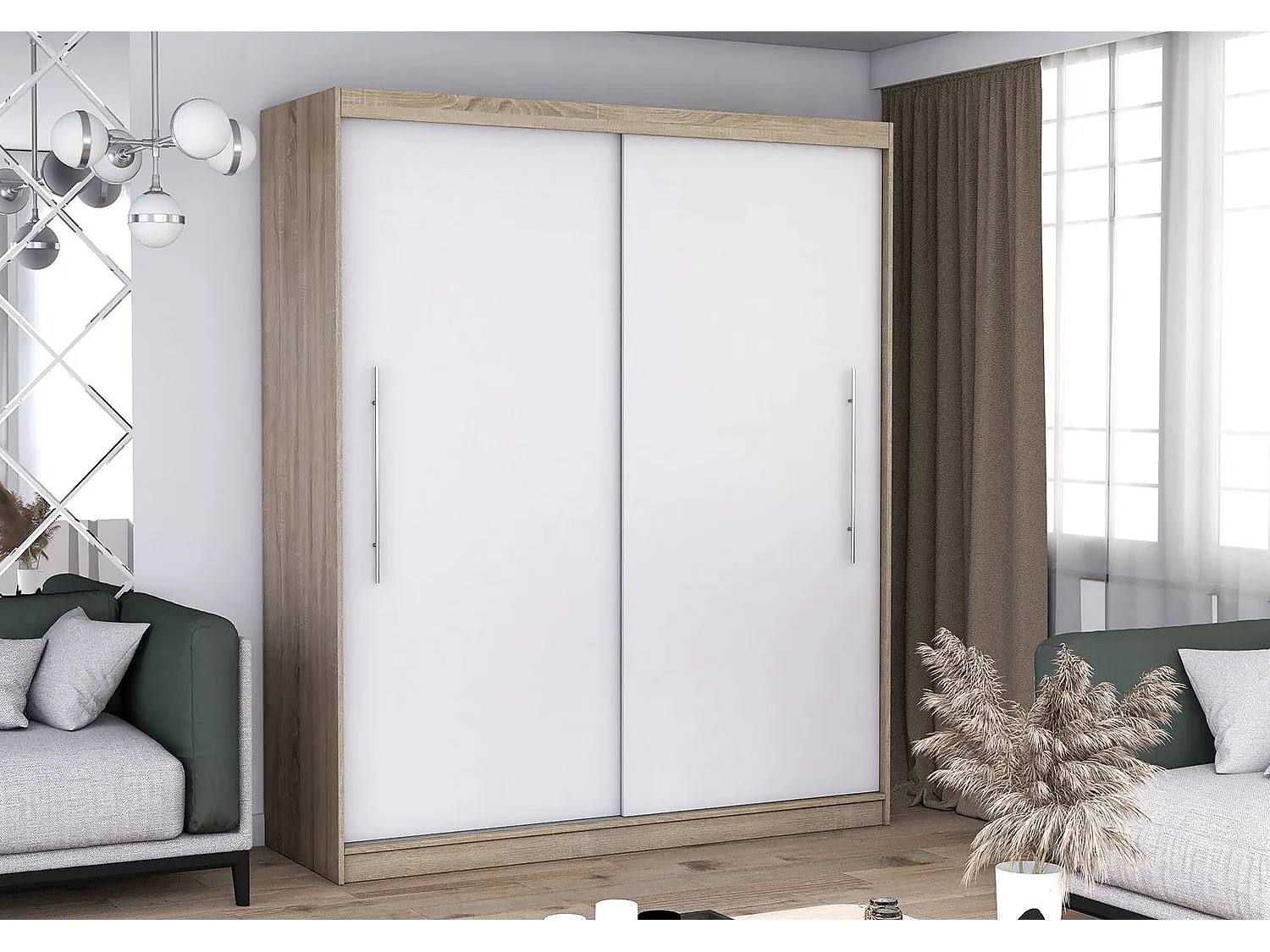 Armoire Miralys 203 cm - Chêne - Blanc