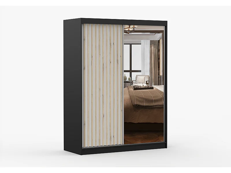 Armoire Zinaé 150 cm avec miroir - Noir - Blanc