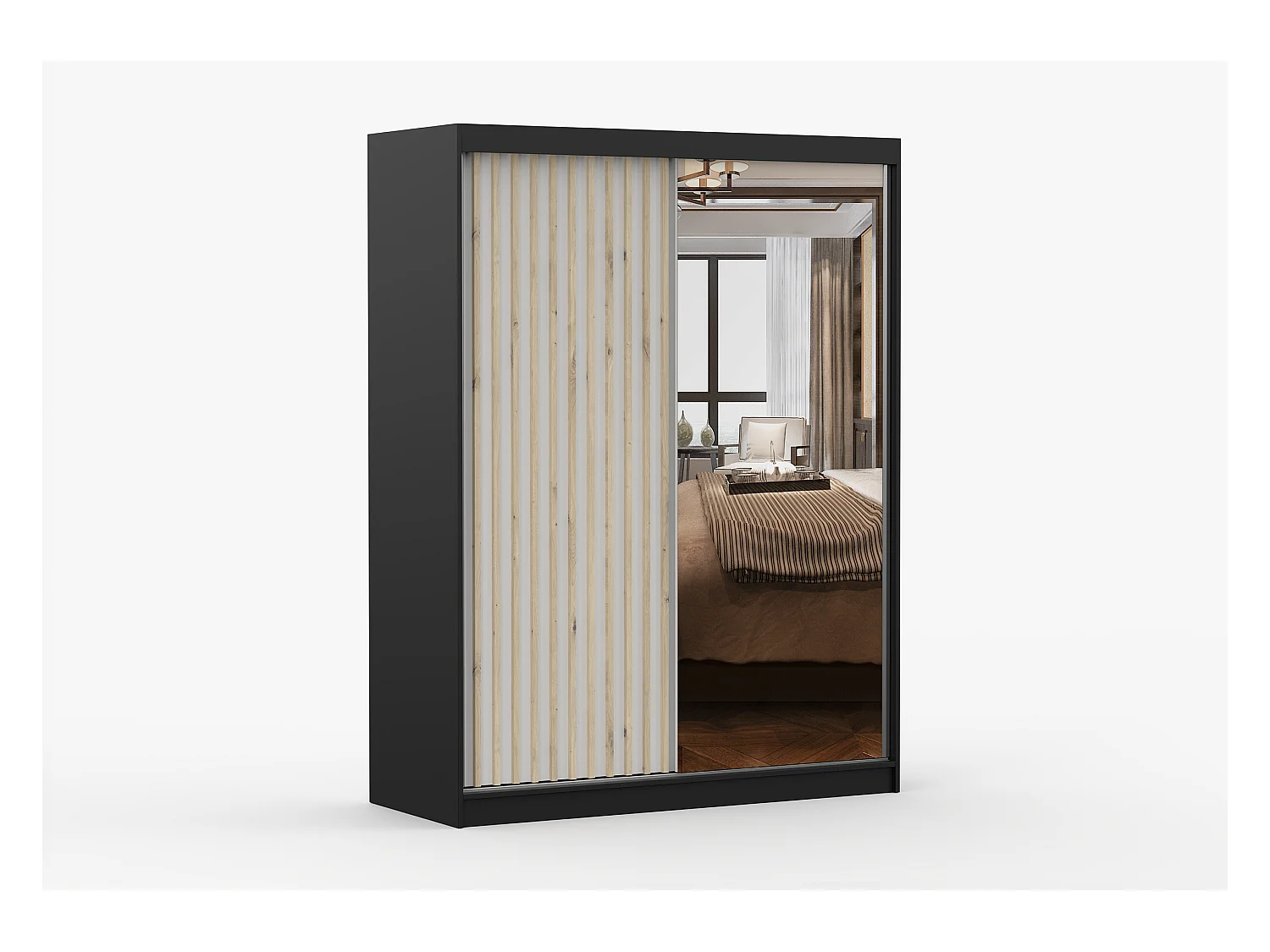 Armoire Zinaé 150 cm avec miroir - Noir - Blanc