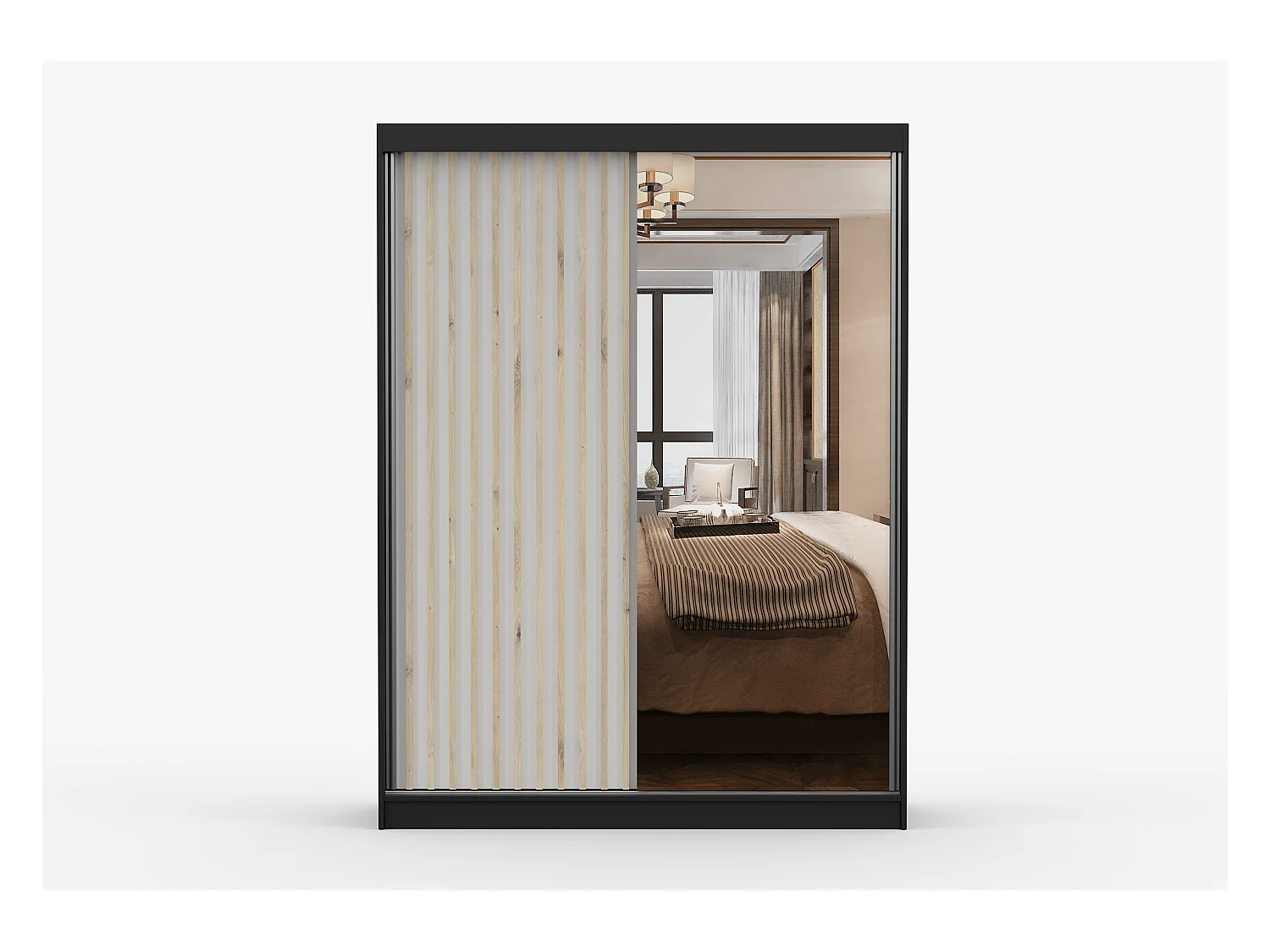 Armoire Zinaé 150 cm avec miroir - Noir - Blanc