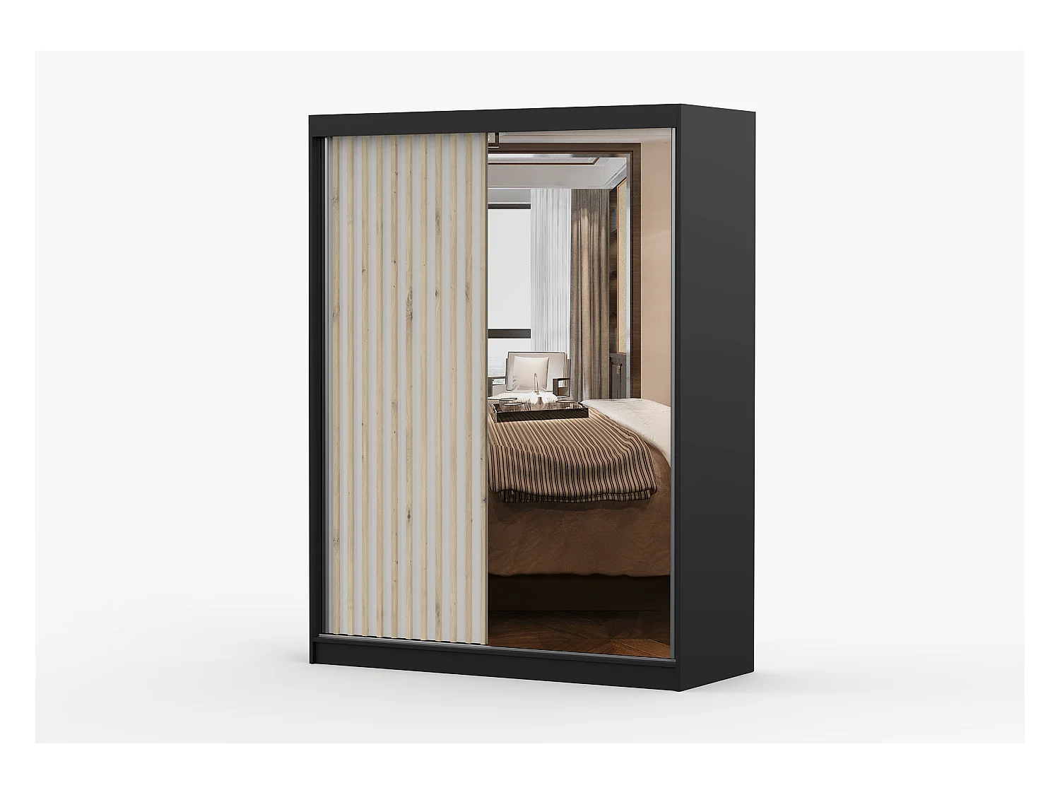Armoire Zinaé 150 cm avec miroir - Noir - Blanc
