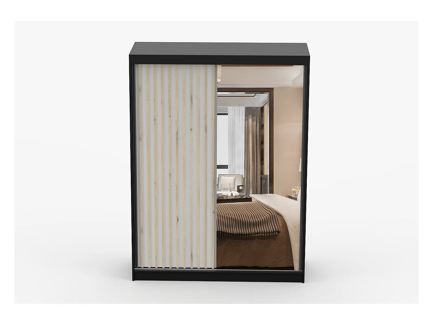 Armoire Zinaé 150 cm avec miroir - Noir - Blanc