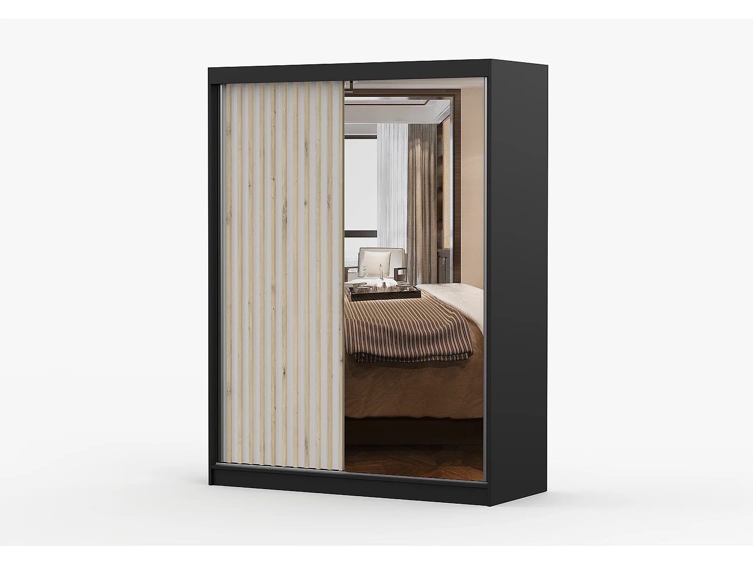 Armoire Zinaé 150 cm avec miroir - Noir - Blanc