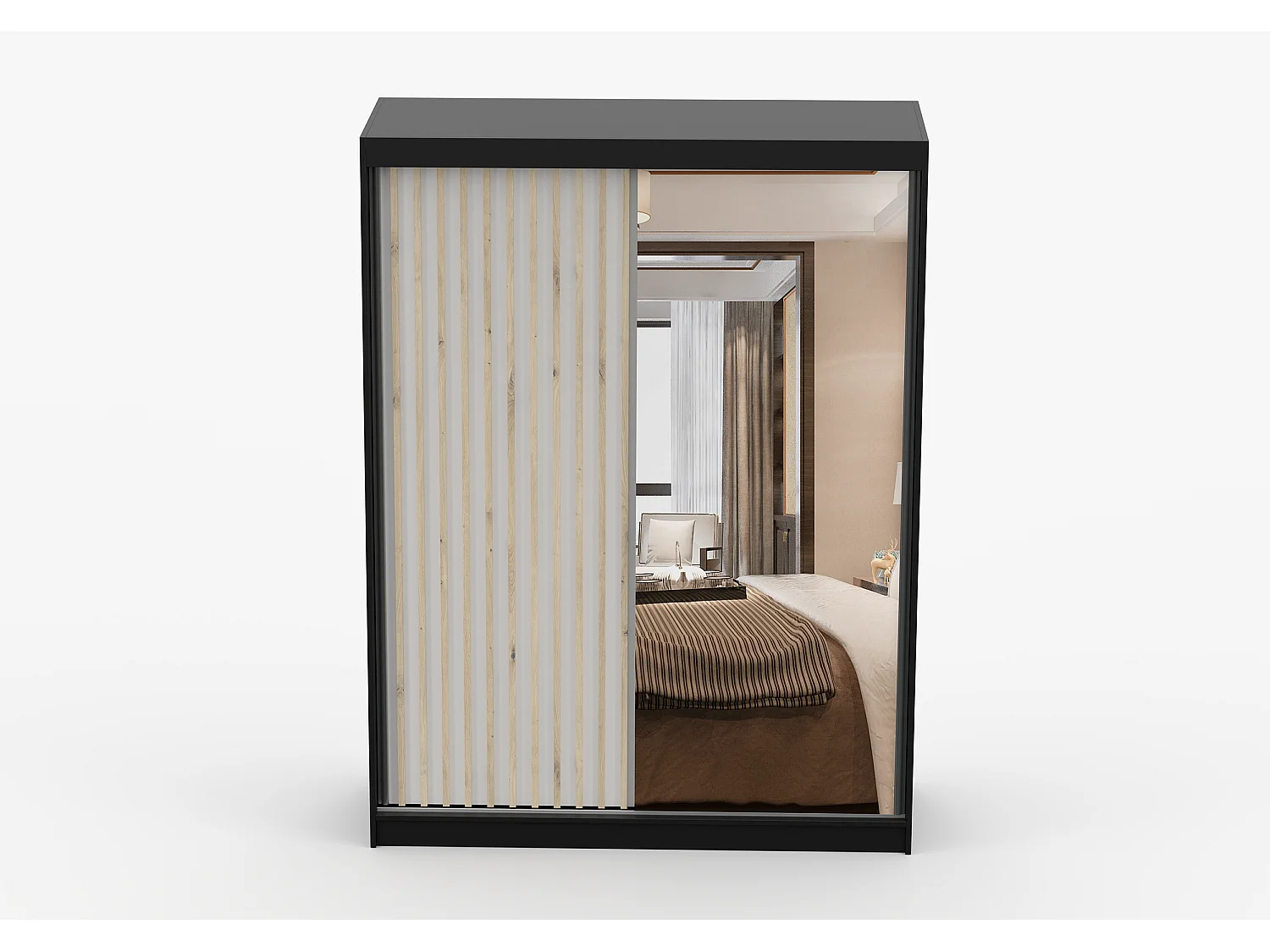 Armoire Zinaé 150 cm avec miroir - Noir - Blanc