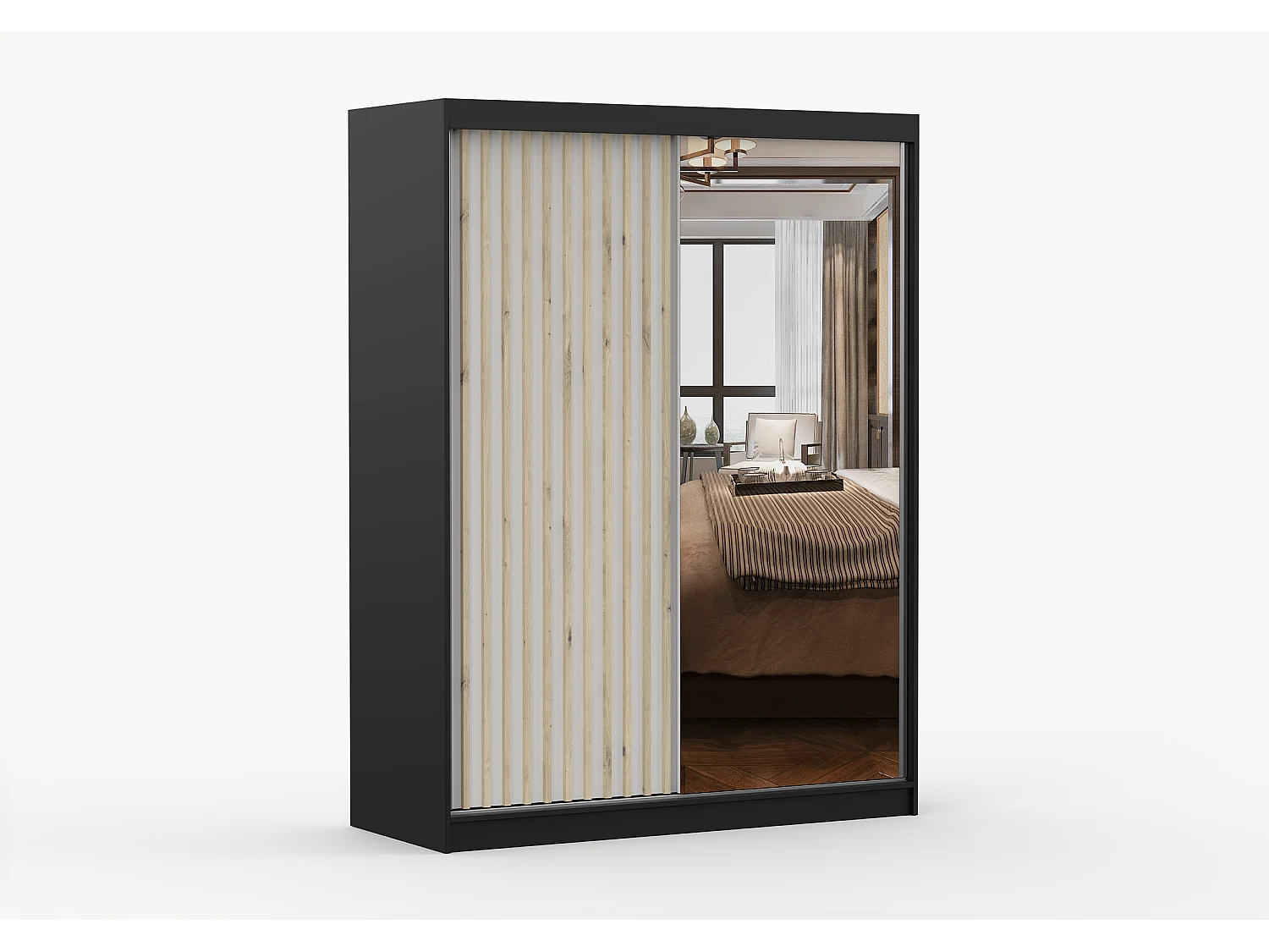 Armoire Zinaé 150 cm avec miroir - Noir - Blanc