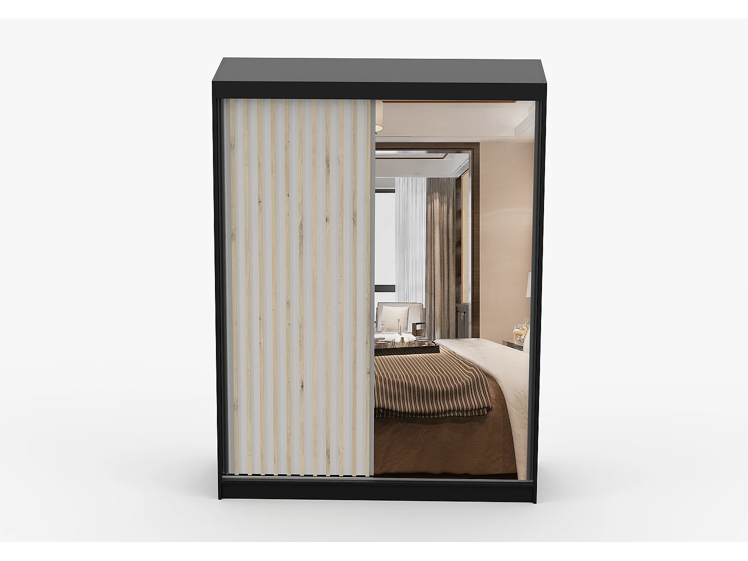 Armoire Zinaé 150 cm avec miroir - Noir - Blanc