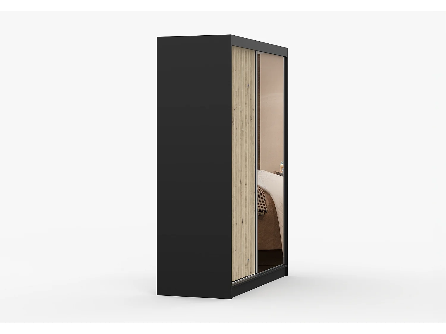 Armoire Zinaé 150 cm avec miroir - Noir - Blanc