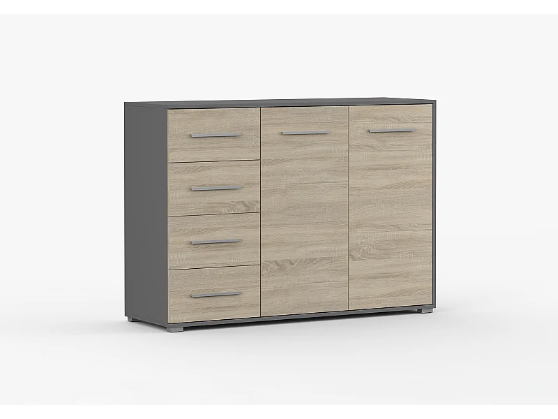 Buffet - Commode Ilario III 135 cm - Aspect mat - Gris - Chêne