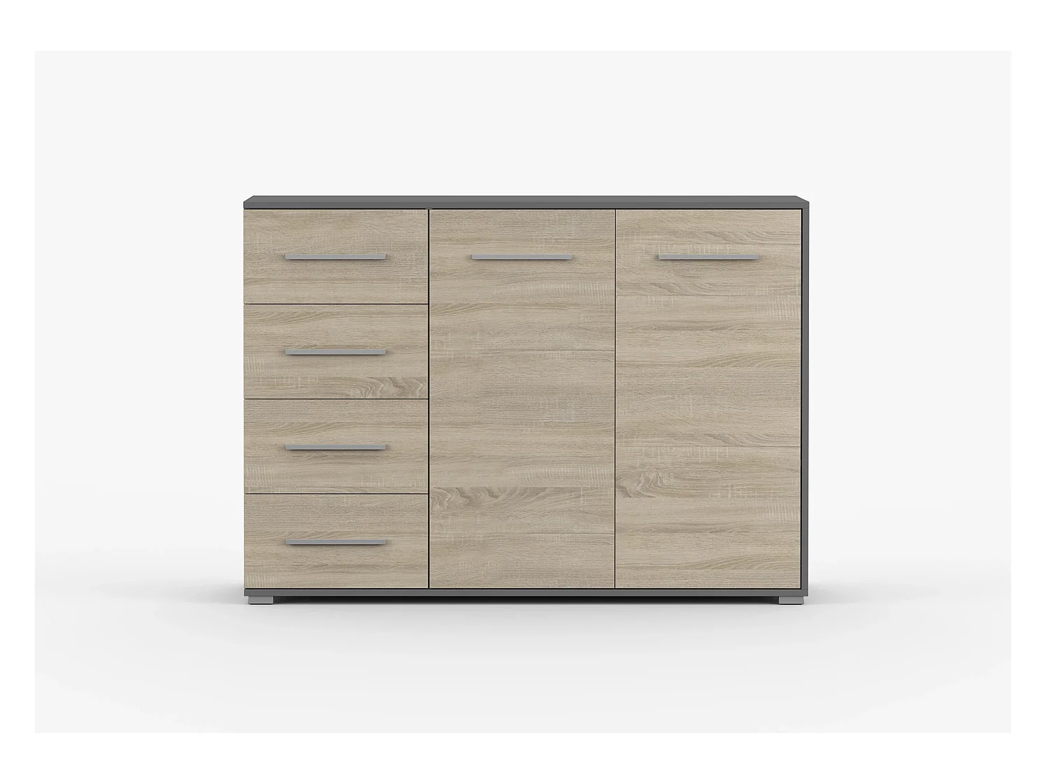 Buffet - Commode Ilario III 135 cm - Aspect mat - Gris - Chêne