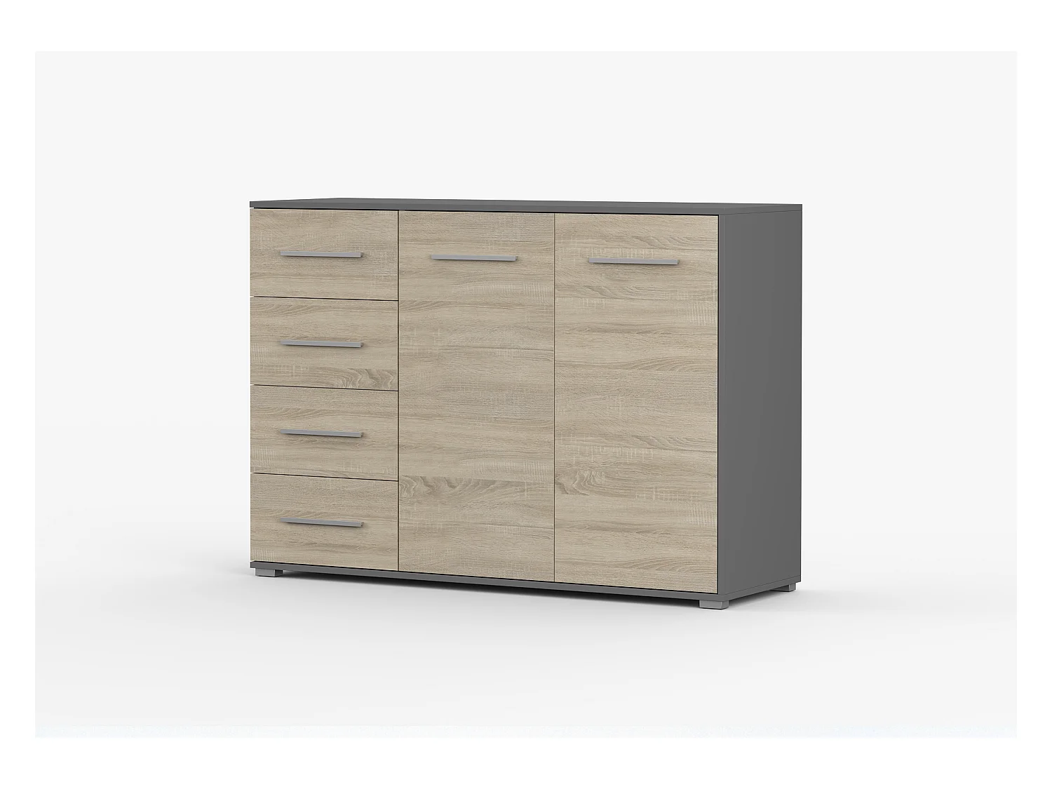 Buffet - Commode Ilario III 135 cm - Aspect mat - Gris - Chêne
