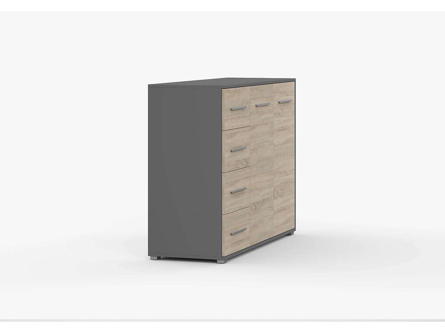 Buffet - Commode Ilario III 135 cm - Aspect mat - Gris - Chêne