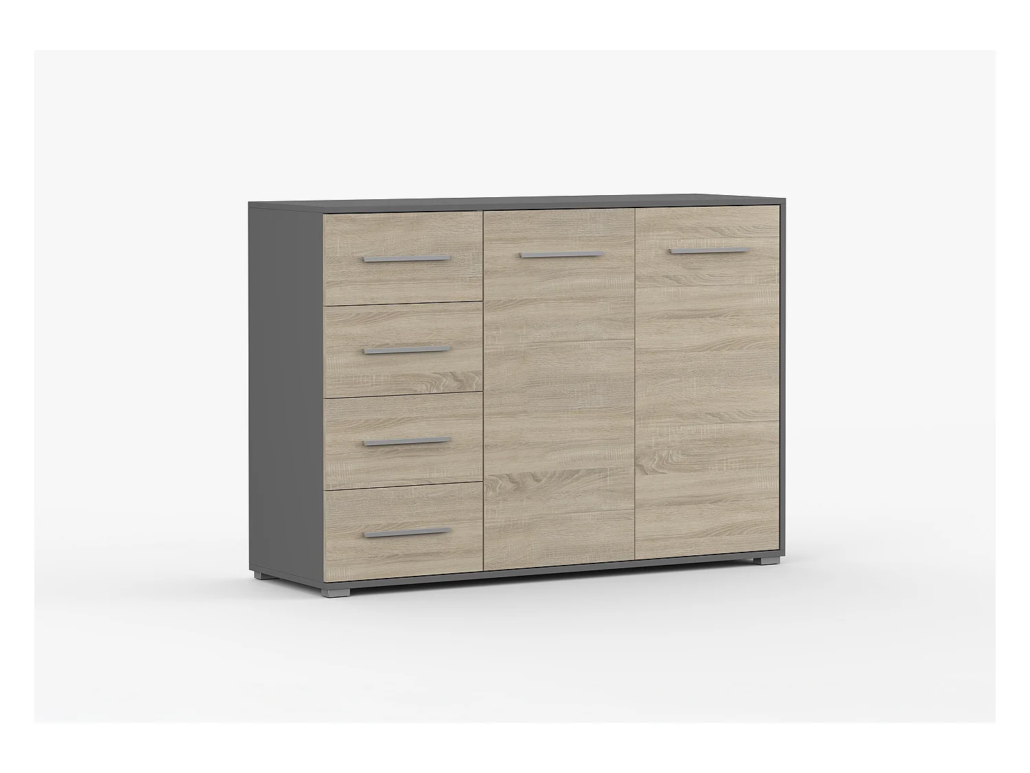 Buffet - Commode Ilario III 135 cm - Aspect mat - Gris - Chêne