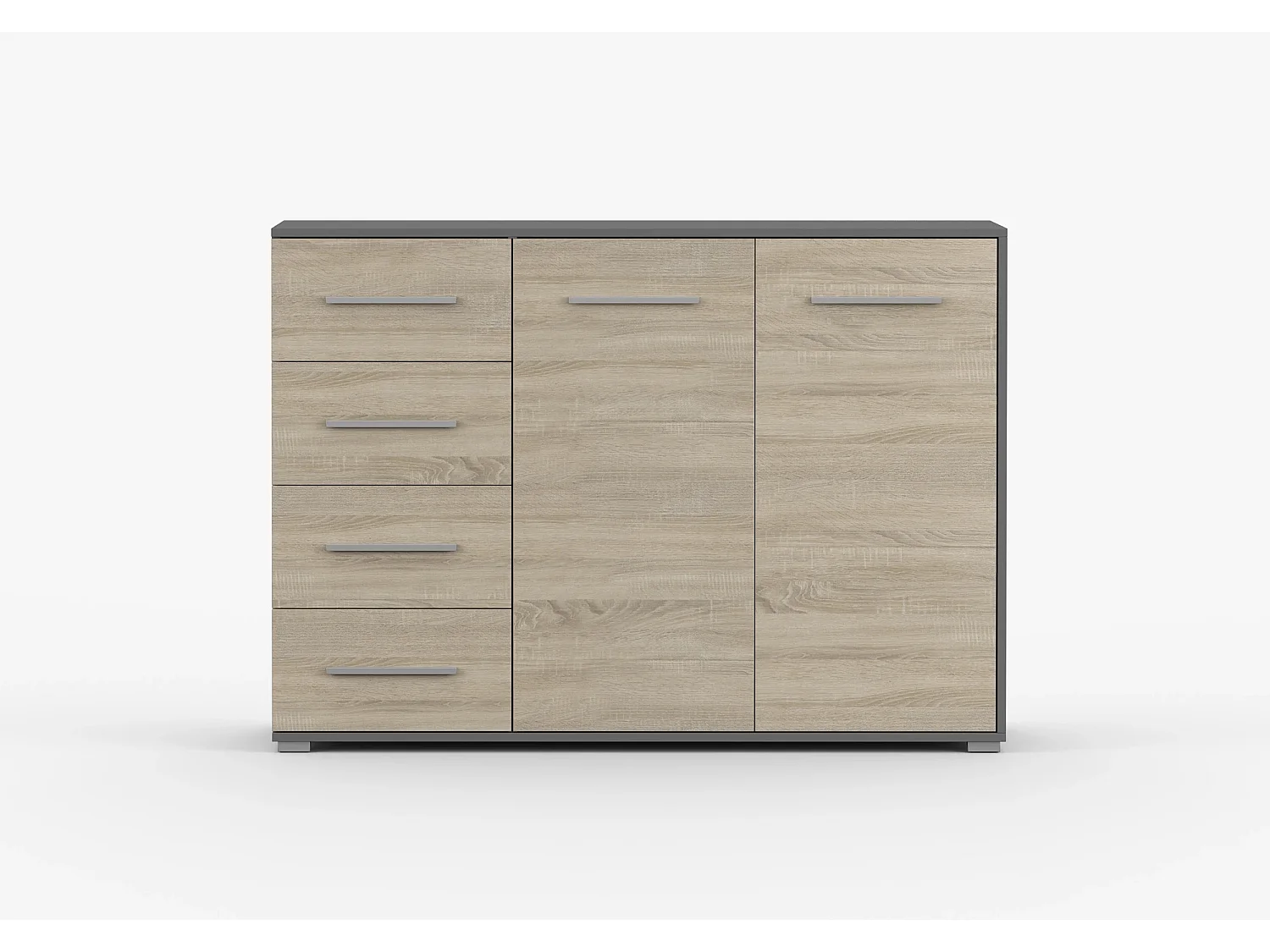 Buffet - Commode Ilario III 135 cm - Aspect mat - Gris - Chêne