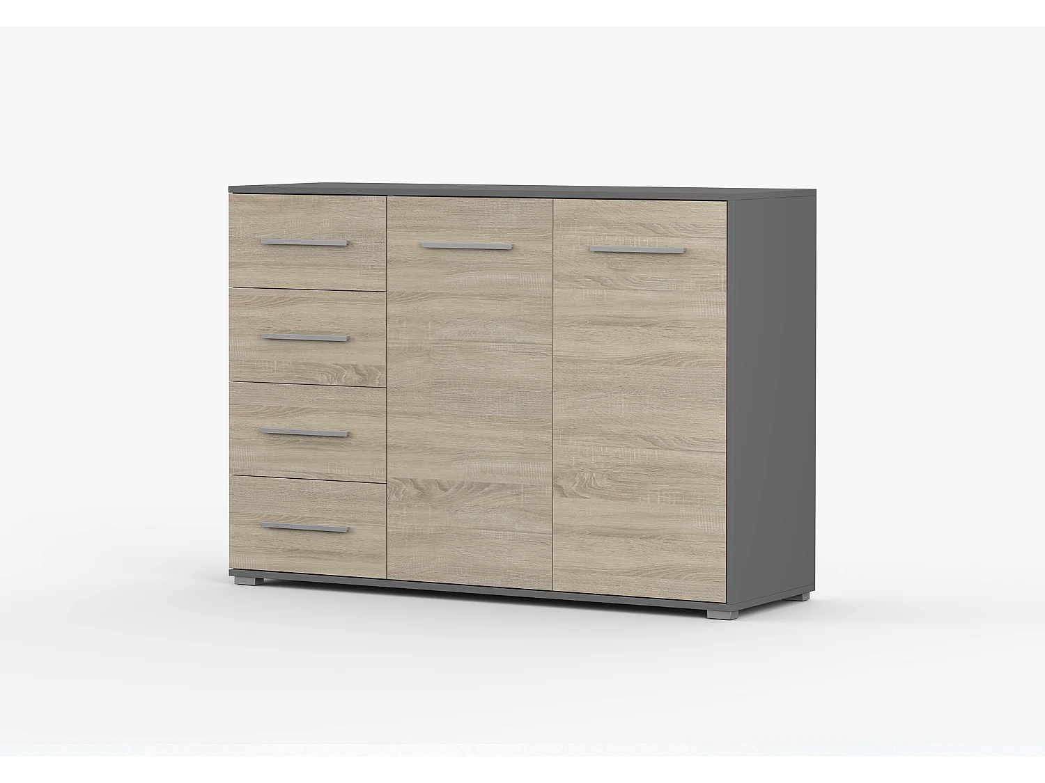 Buffet - Commode Ilario III 135 cm - Aspect mat - Gris - Chêne