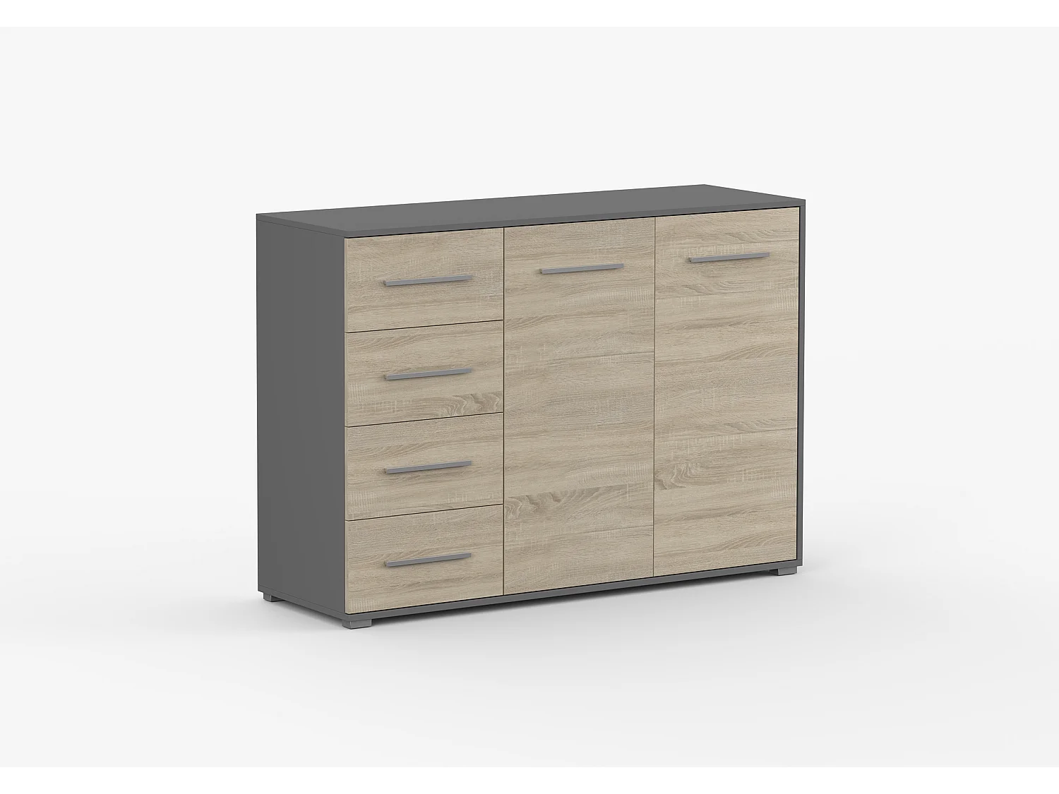 Buffet - Commode Ilario III 135 cm - Aspect mat - Gris - Chêne