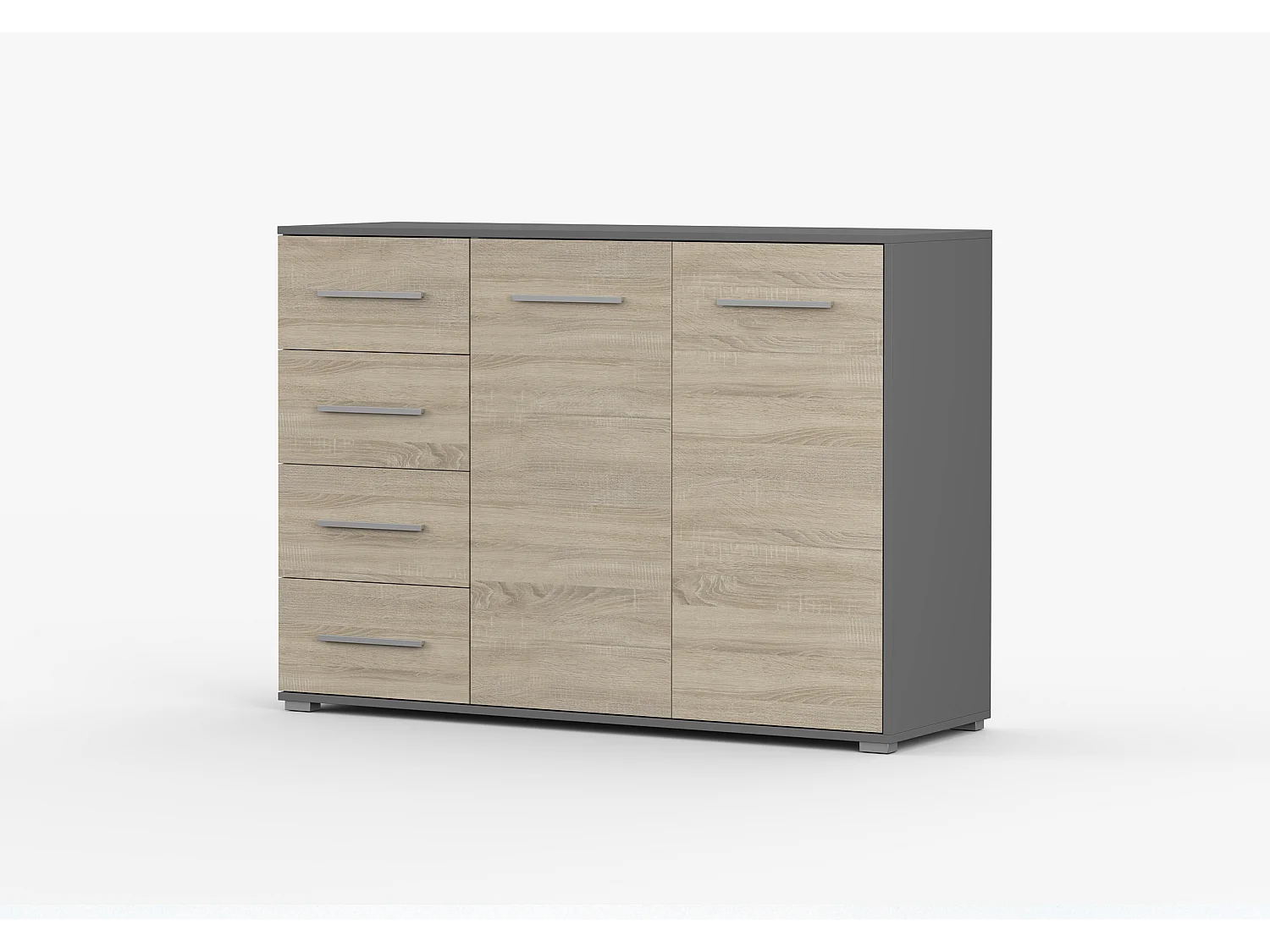 Buffet - Commode Ilario III 135 cm - Aspect mat - Gris - Chêne