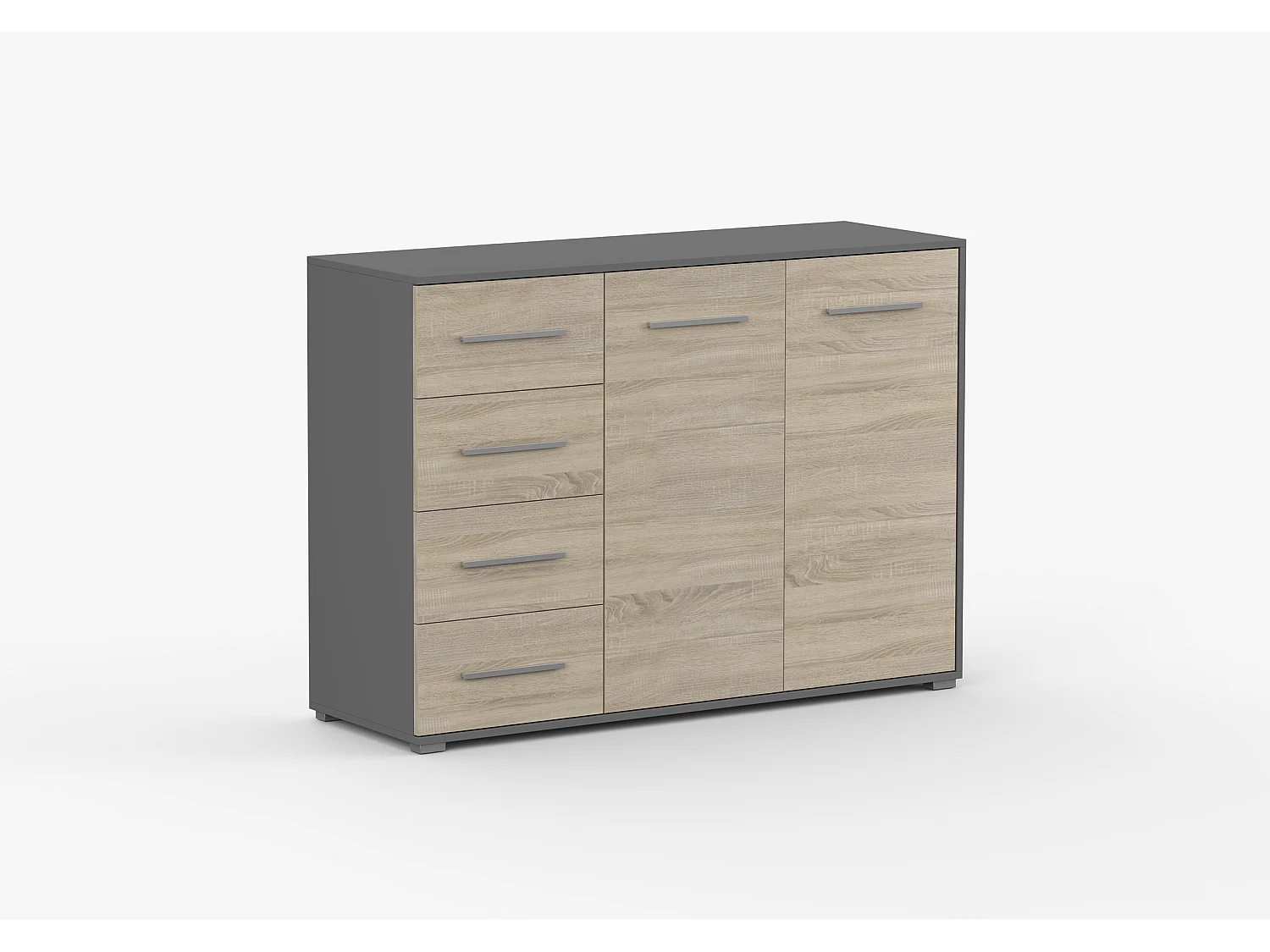 Buffet - Commode Ilario III 135 cm - Aspect mat - Gris - Chêne