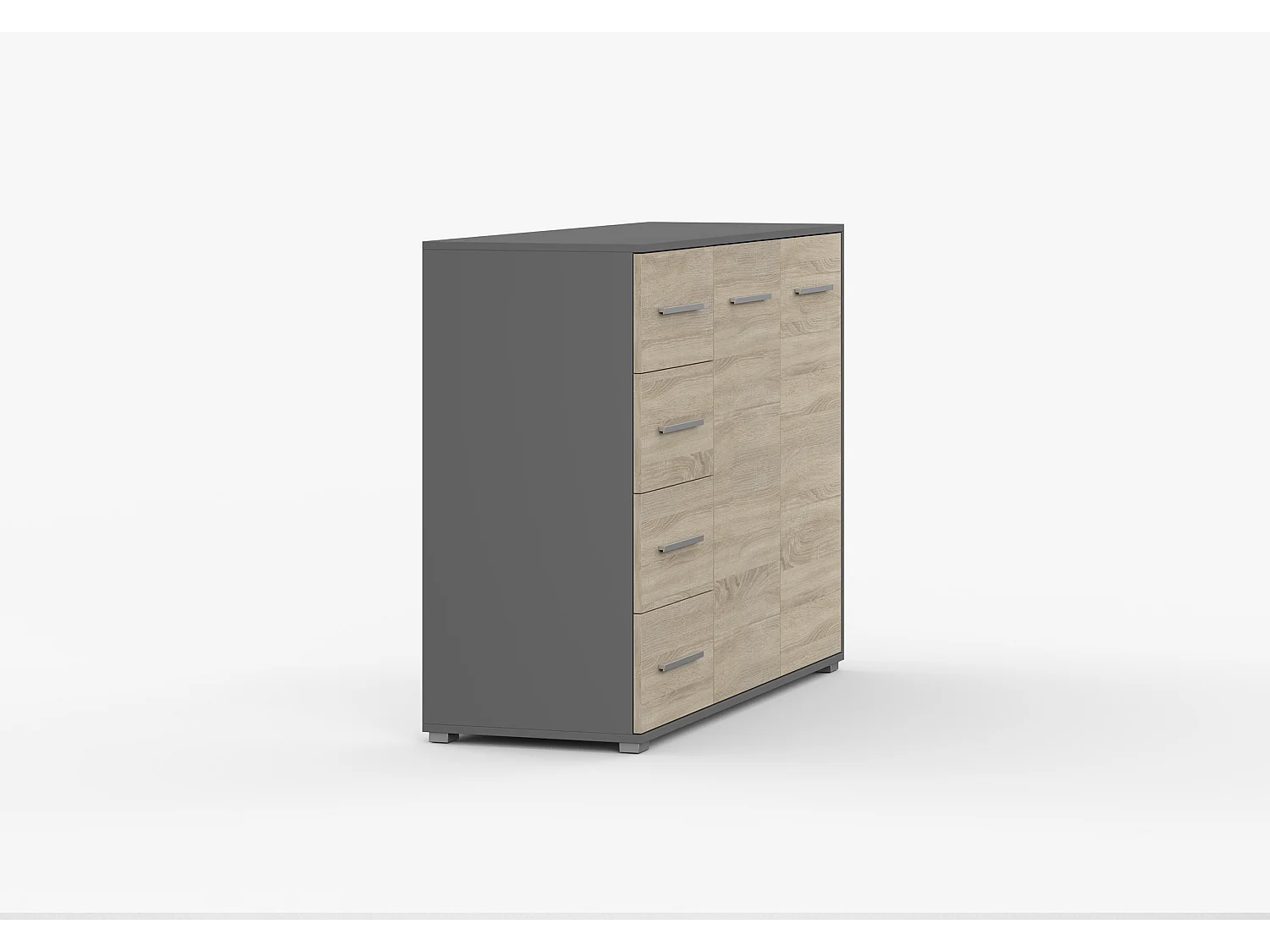 Buffet - Commode Ilario III 135 cm - Aspect mat - Gris - Chêne