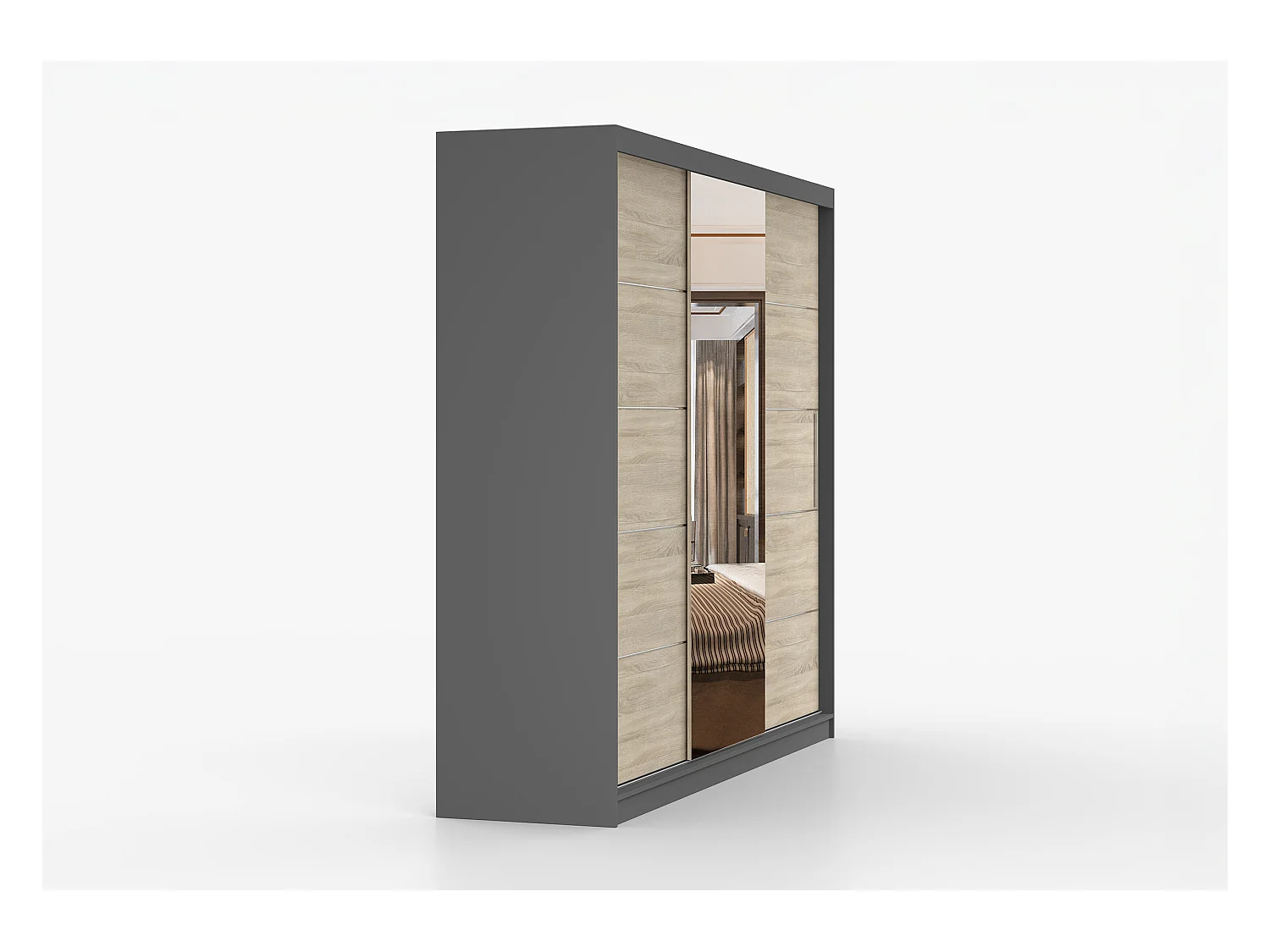 Armoire Olympe 233 cm avec miroir - Gris - Chêne