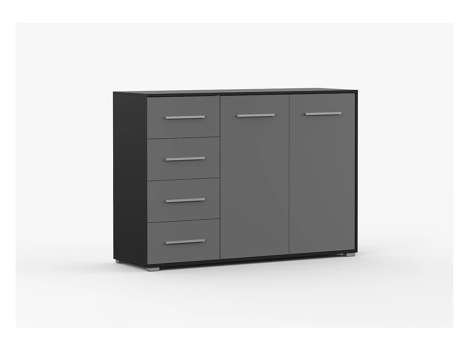 Buffet - Commode Ilario III 135 cm - Aspect mat - Noir - Gris