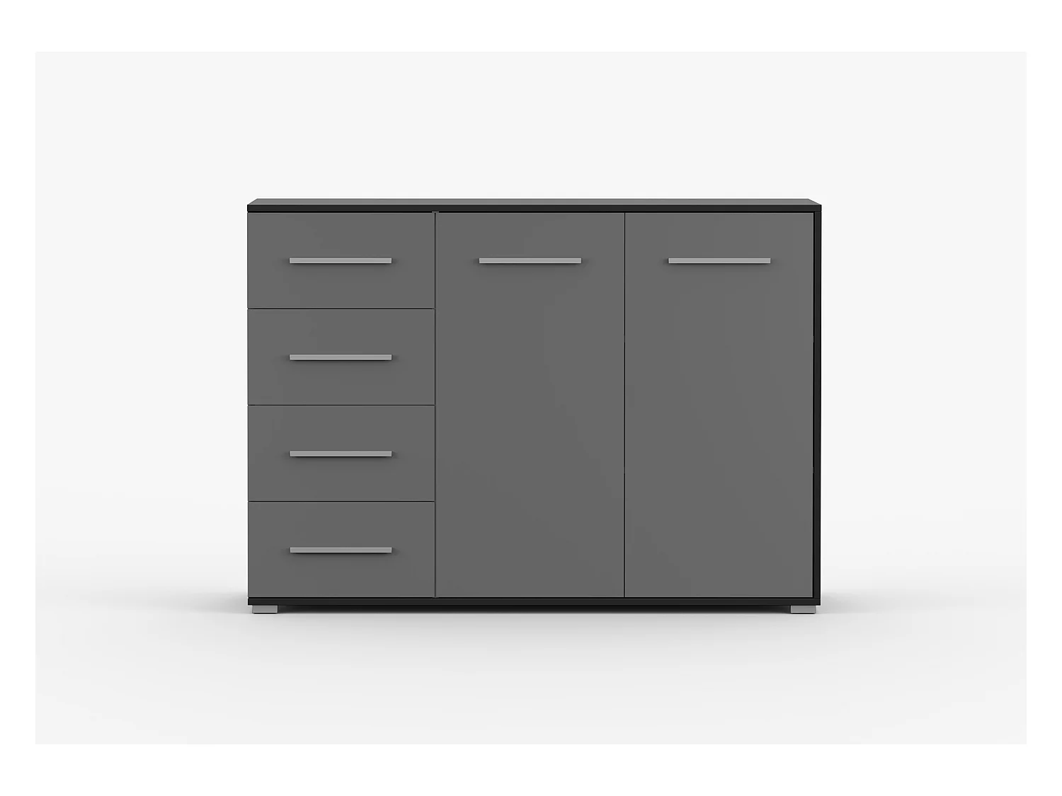 Buffet - Commode Ilario III 135 cm - Aspect mat - Noir - Gris