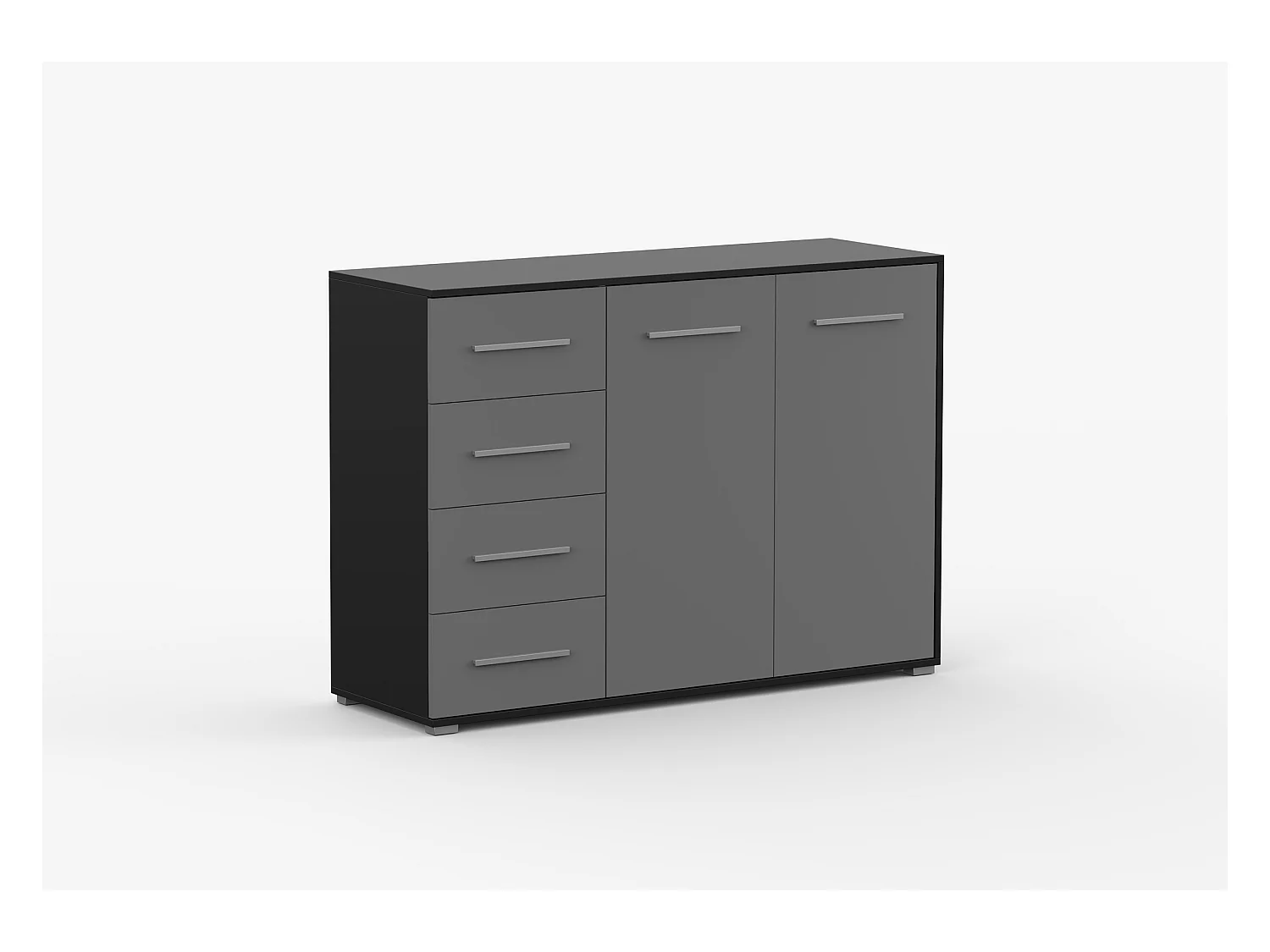 Buffet - Commode Ilario III 135 cm - Aspect mat - Noir - Gris