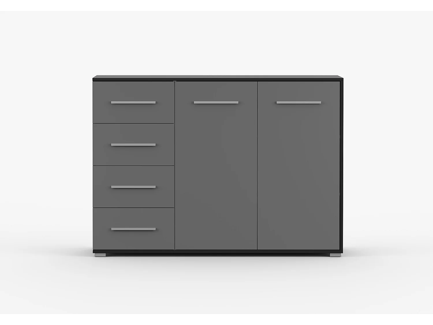 Buffet - Commode Ilario III 135 cm - Aspect mat - Noir - Gris