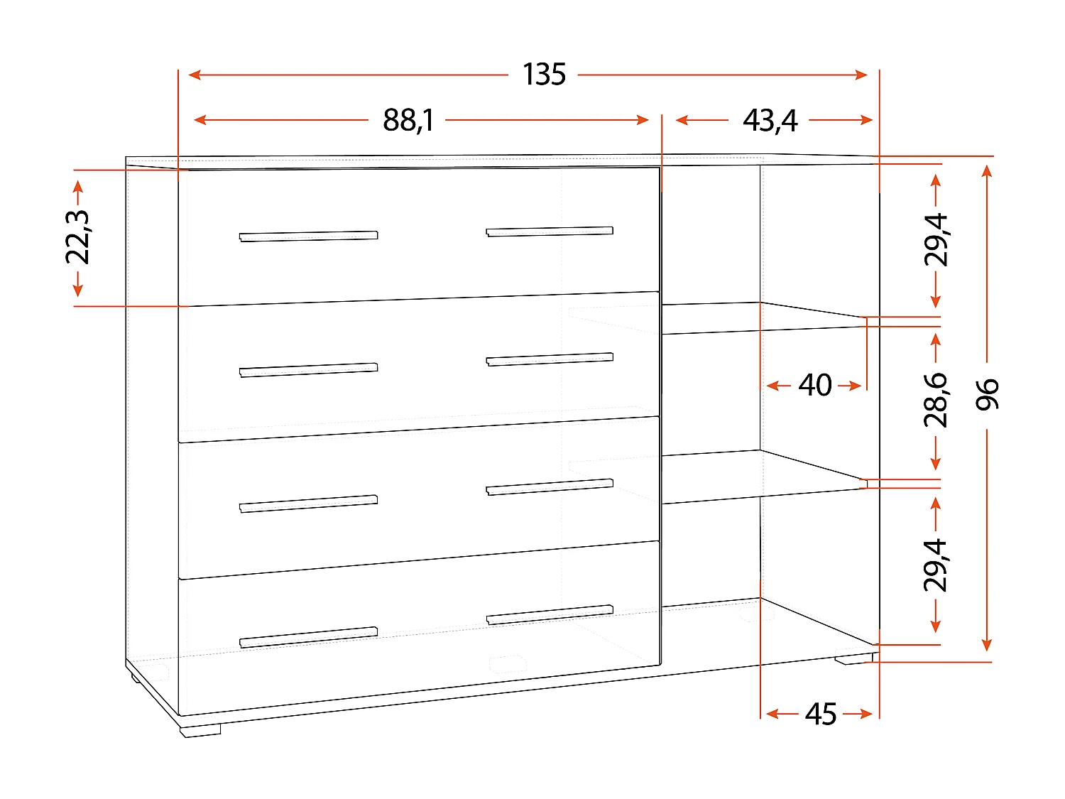 Commode Ilario II 135 cm - Blanc - Chêne
