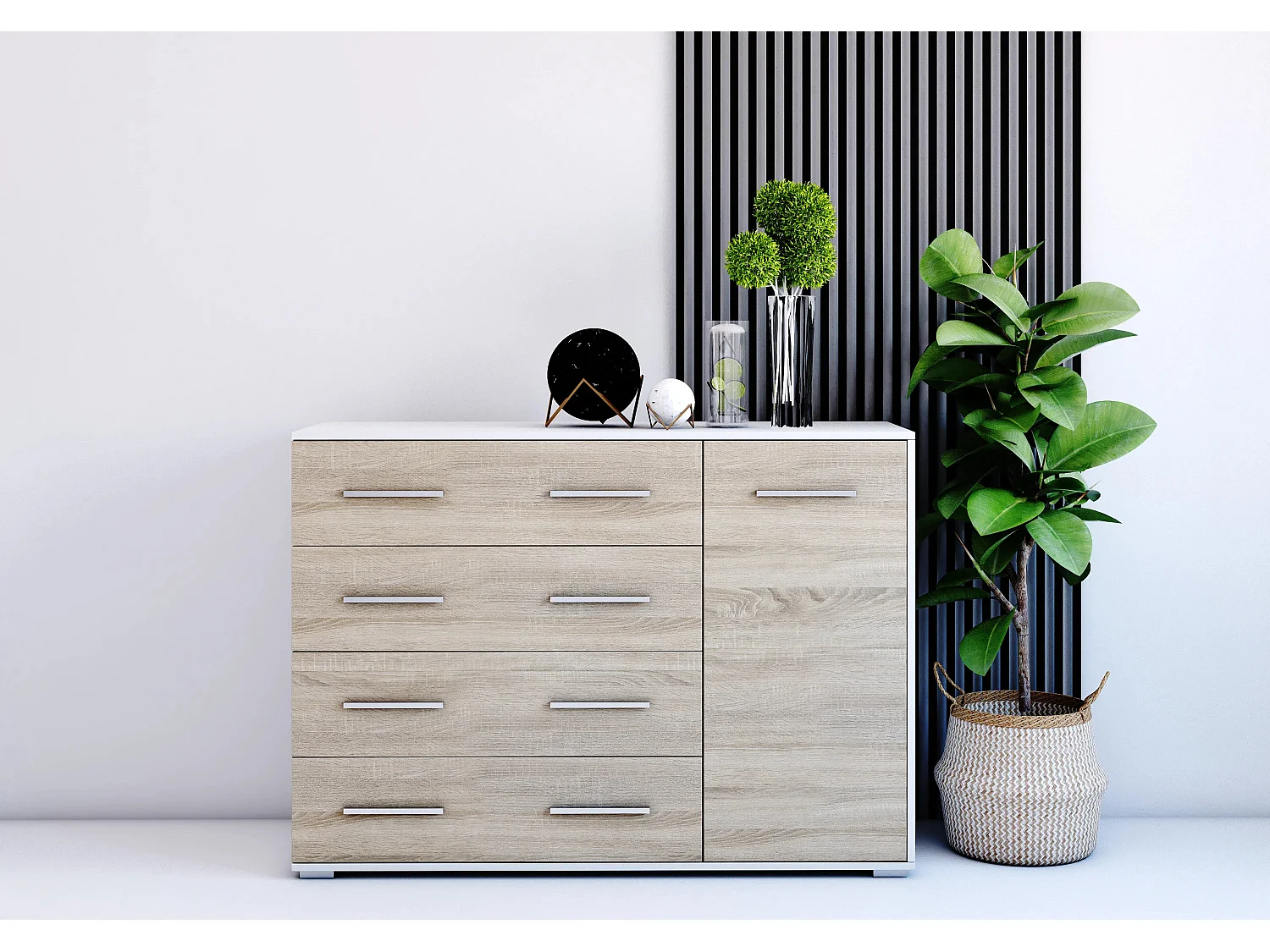 Commode Ilario II 135 cm - Blanc - Chêne