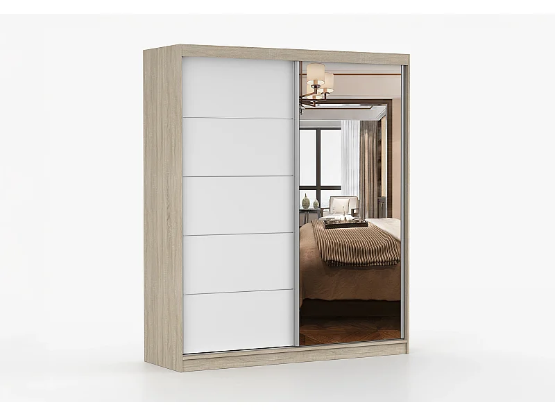 Armoire Ysalis 183 cm avec miroir - Chêne - Blanc