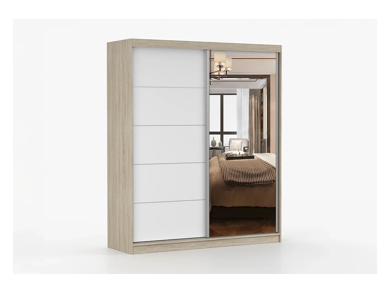 Armoire Ysalis 183 cm avec miroir - Chêne - Blanc