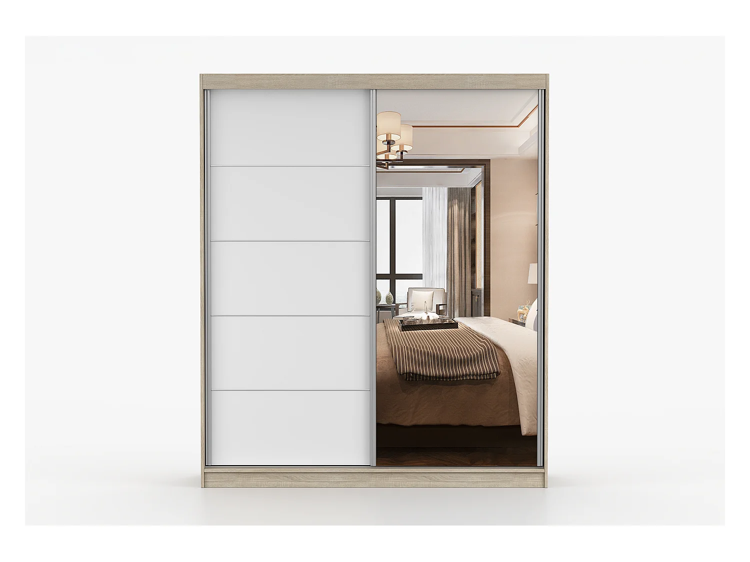 Armoire Ysalis 183 cm avec miroir - Chêne - Blanc