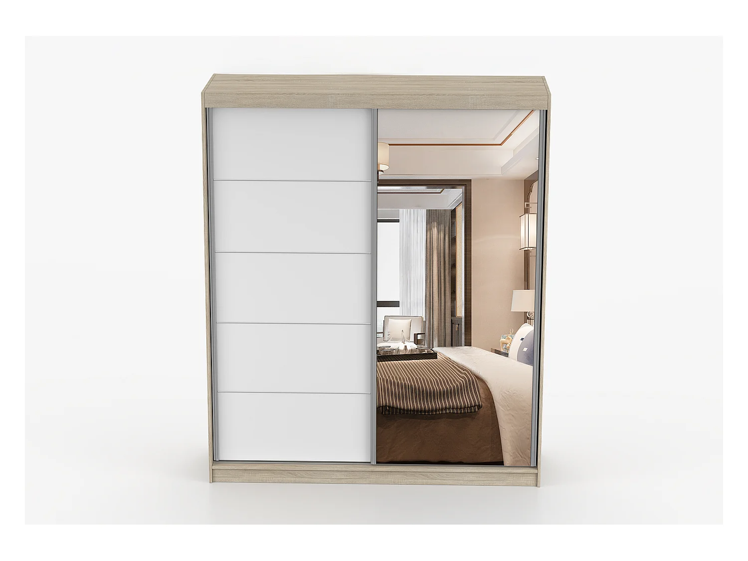 Armoire Ysalis 183 cm avec miroir - Chêne - Blanc