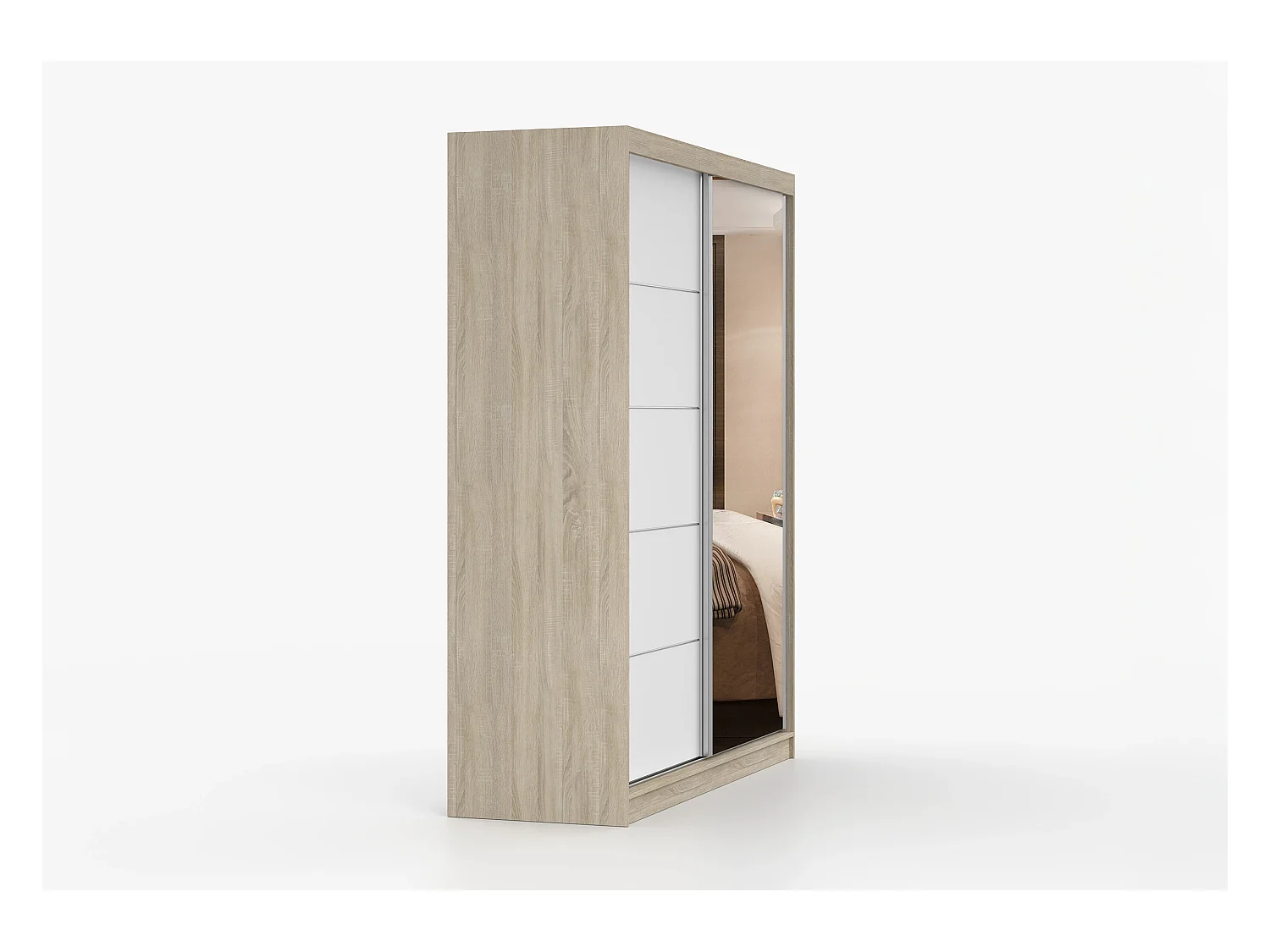 Armoire Ysalis 183 cm avec miroir - Chêne - Blanc