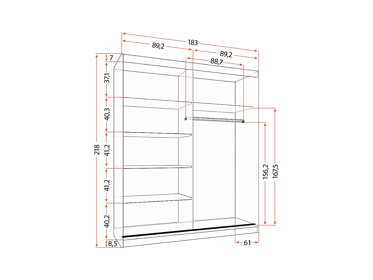 Armoire Ysalis 183 cm avec miroir - Chêne - Blanc