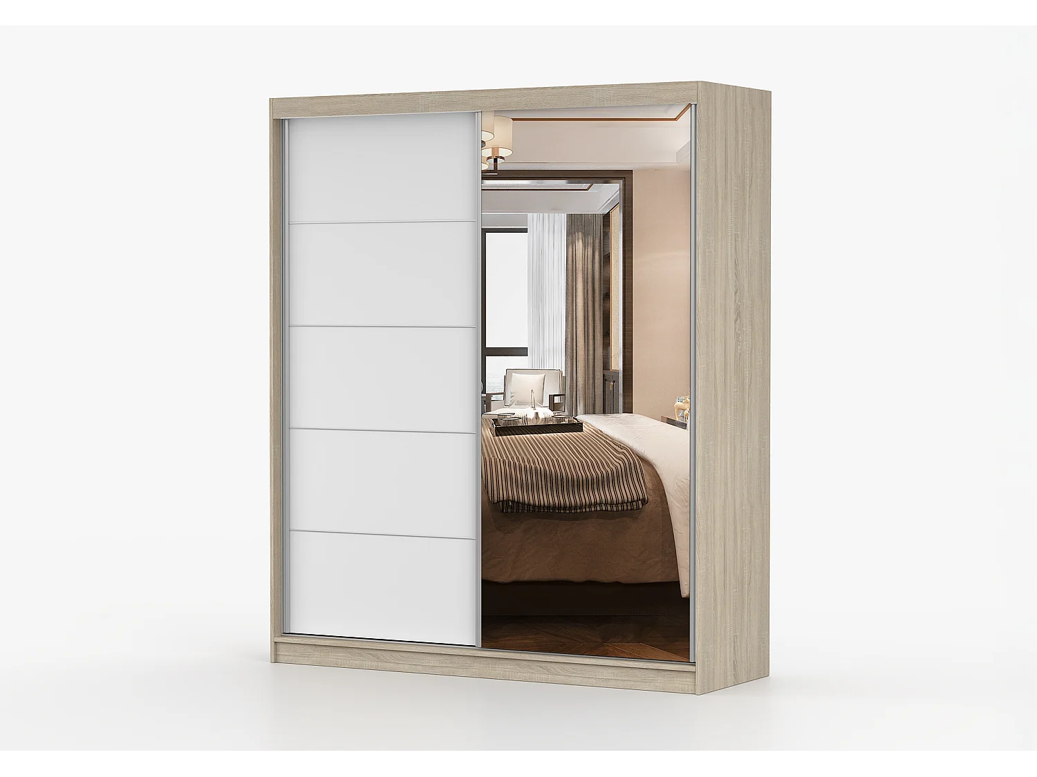 Armoire Ysalis 183 cm avec miroir - Chêne - Blanc