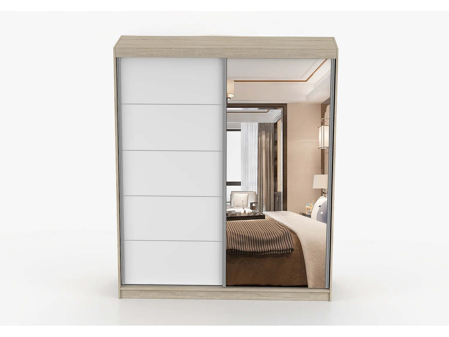 Armoire Ysalis 183 cm avec miroir - Chêne - Blanc