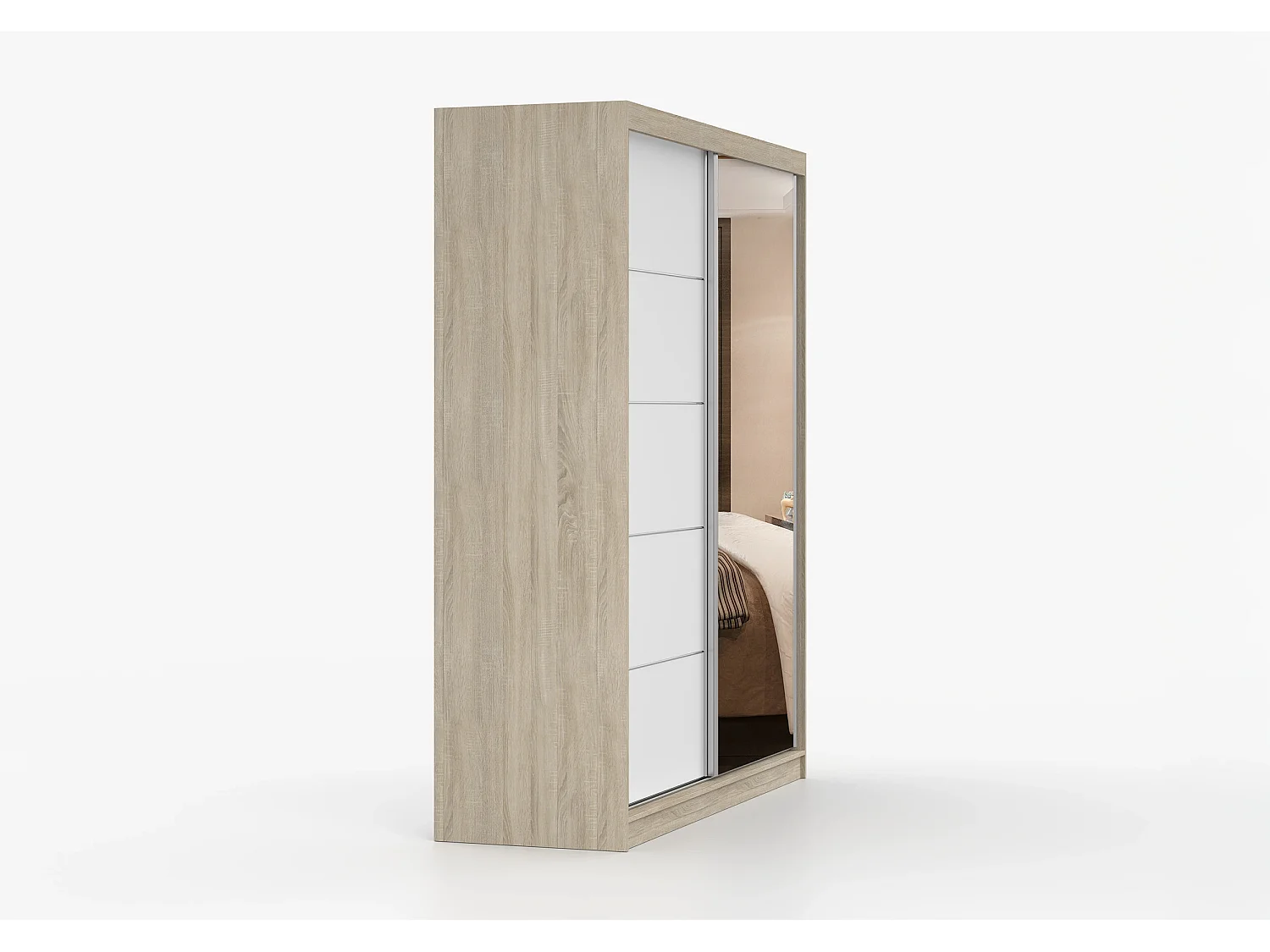 Armoire Ysalis 183 cm avec miroir - Chêne - Blanc
