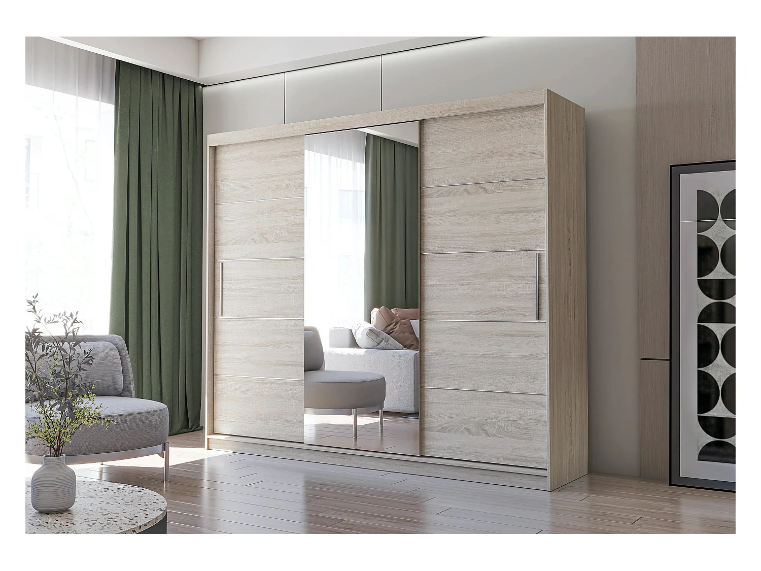 Armoire Théana avec miroir 250 cm - Chêne